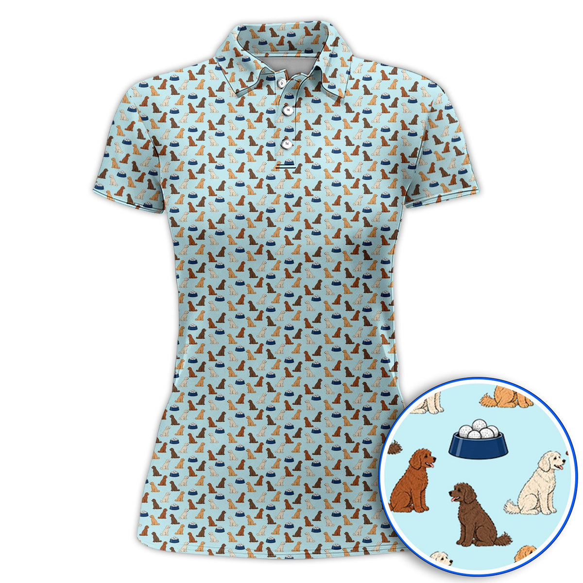 Funny Goldendoodle Pattern Golf Polos, Doodle Dog & Golf Ball Shirt, Golf Gift for Golfers