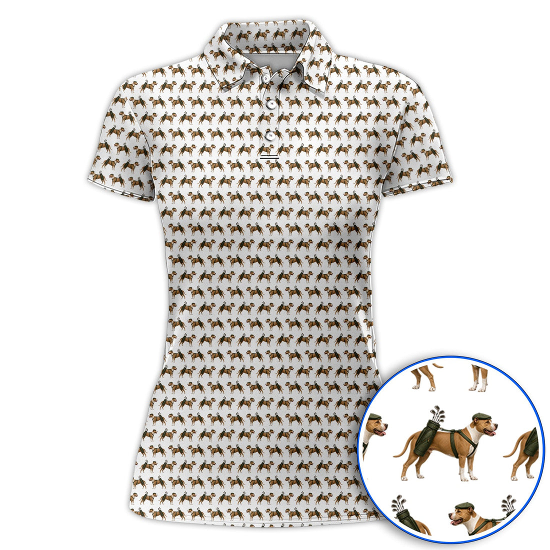 Funny Pit Bull Terrier Golf Polos, Pit Bull Pattern Golf Shirt, Golf Gift for Dog Lovers