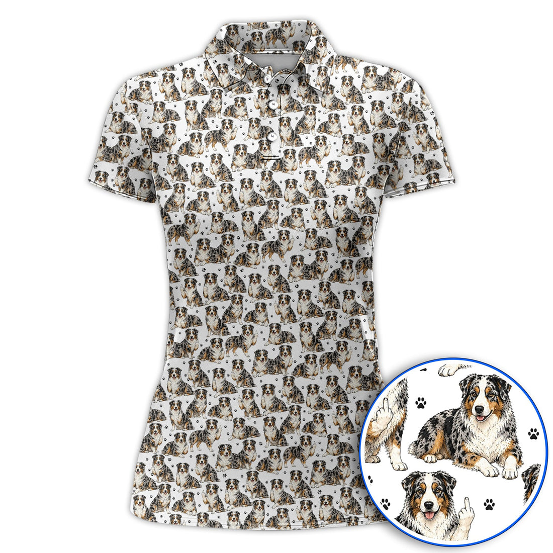 Australian Shepherd Golf Polos, Funny Blue Merle Aussie Pattern Golf Shirt, Golf Gift For Golfer