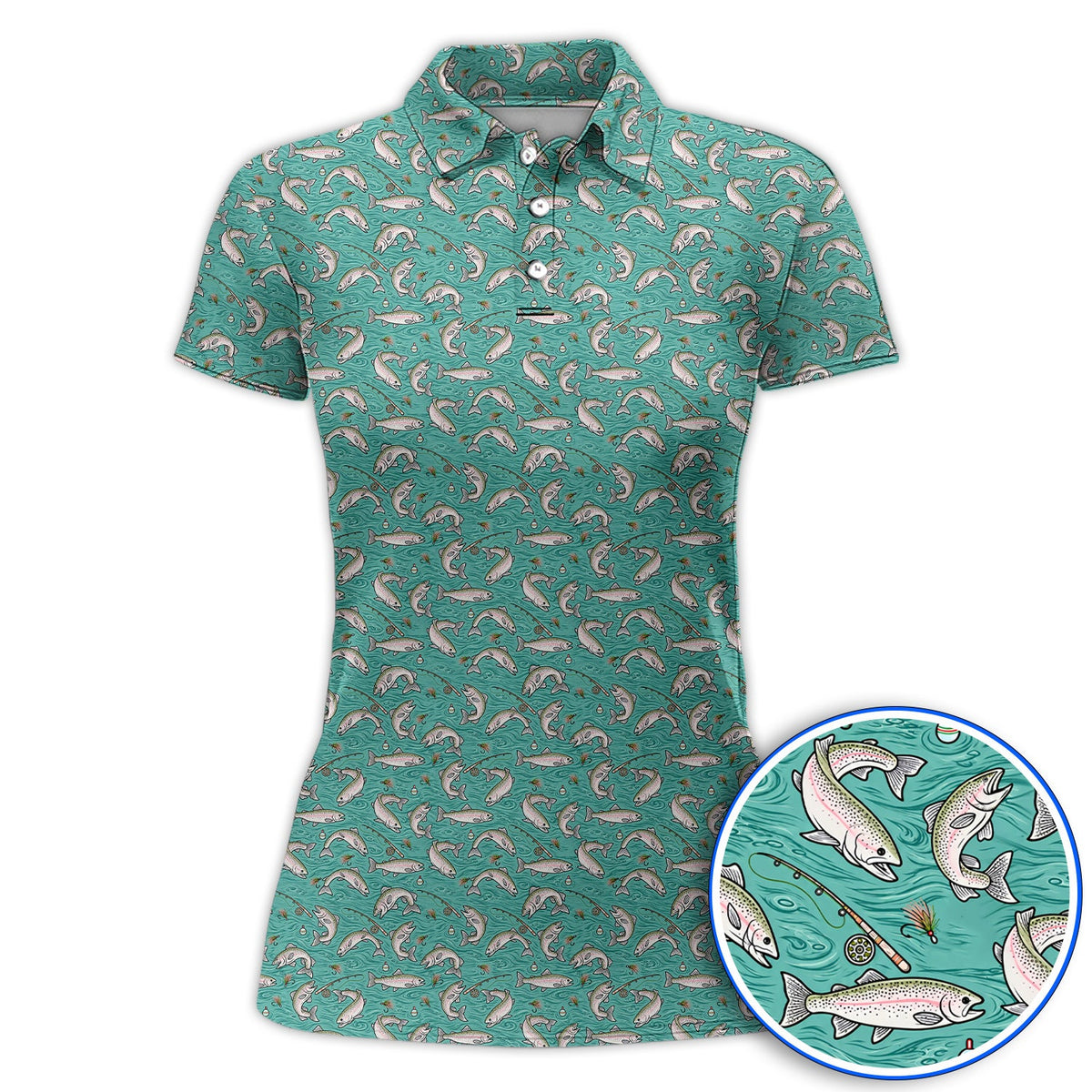 Crazy Rainbow Trout Pattern Golf Shirt, Water Swirl Fish Golf Polos, Golf Gift For Trout Fishing Lovers
