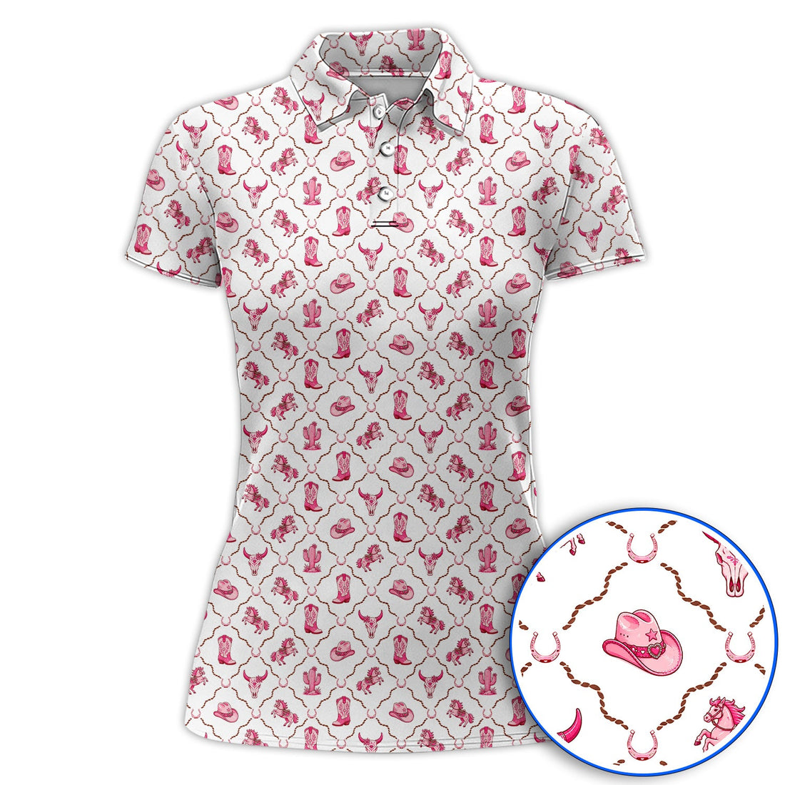 Pink Cowgirl Golf Shirt, Western Rodeo Pattern Golf Polos, Funny Golf Gift For Golfers