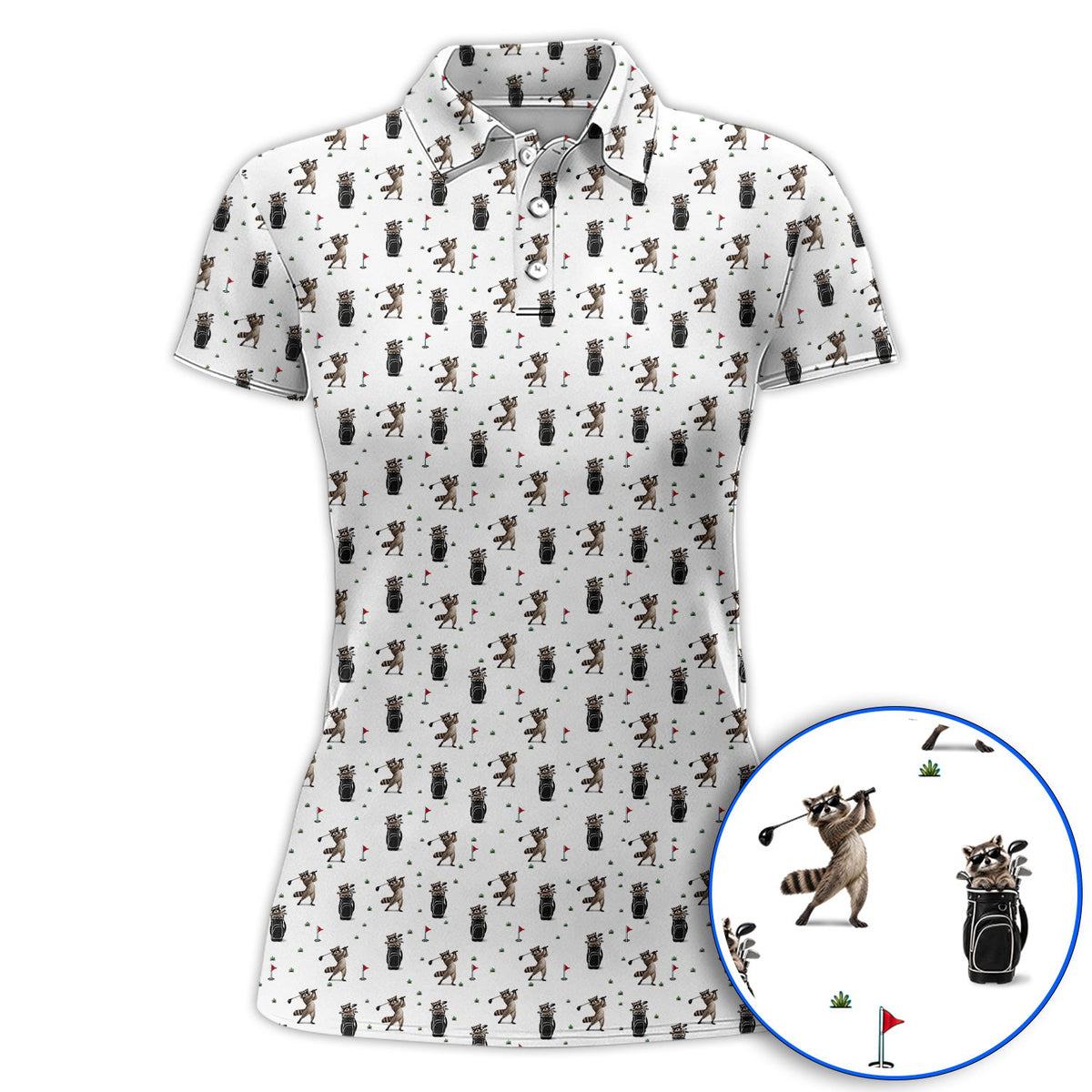 Raccoon Golf Polos, Funny Raccoon Golf Pattern Shirt, Cute Golf Animal Gift For Golf Lovers