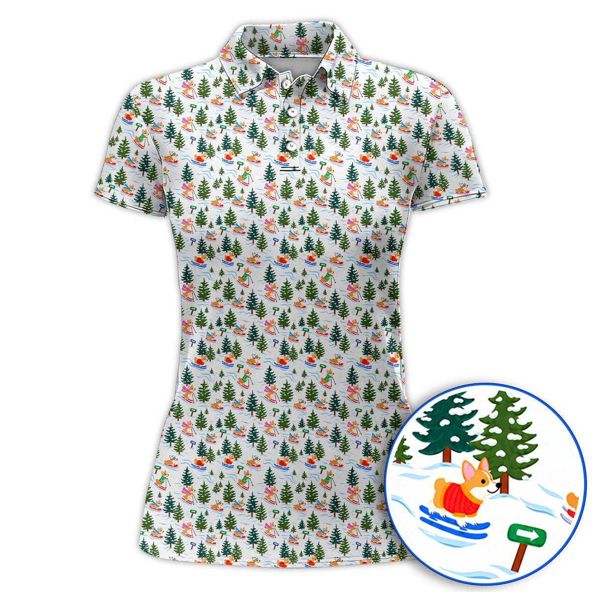 Corgi Christmas Golf Polos, Xmas Corgi Pattern Golf Shirt, Funny Golf Gift For Golfers