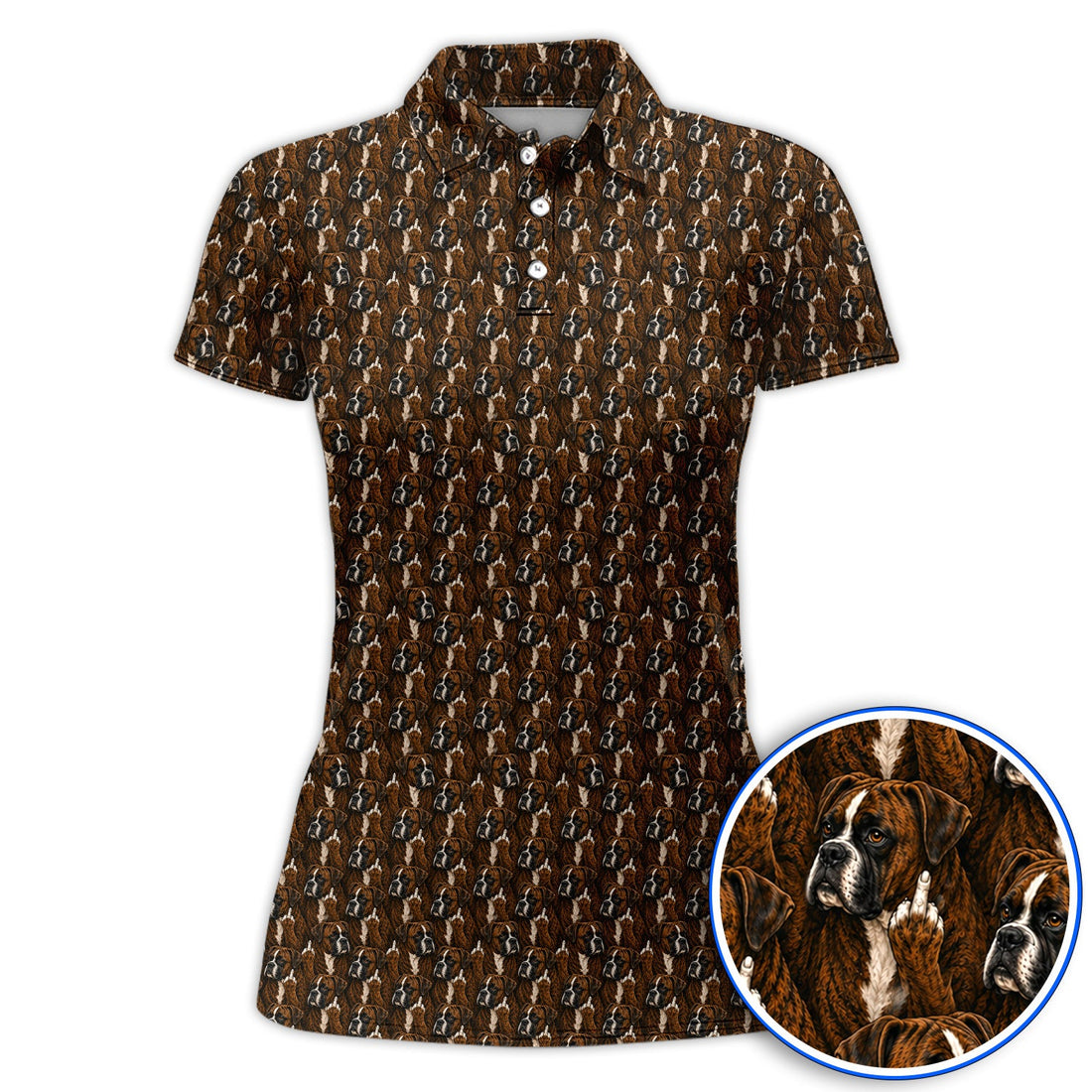 Boxer Middle Finger Golf Polos, Funny Boxer Pattern Golf Shirt for Golfer, Golf Gift for Dog Lovers