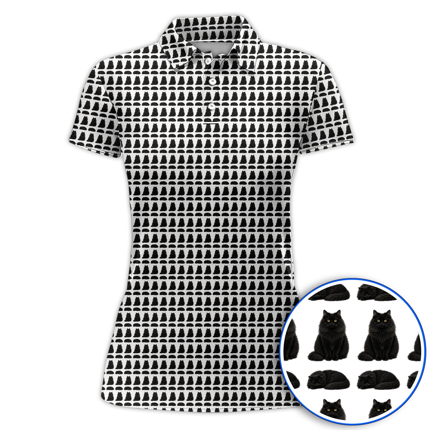 Black Persian Cat Golf Polos, Cute Black Persian Pattern Golf Shirt, Golf Gift for Cat Lovers