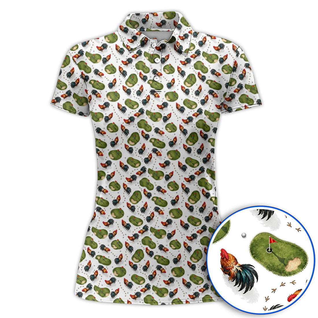Vintage Rooster Golf Polos, Chicken Pattern Golf Shirt For Rooster Lovers, Golf Gift For Golfers