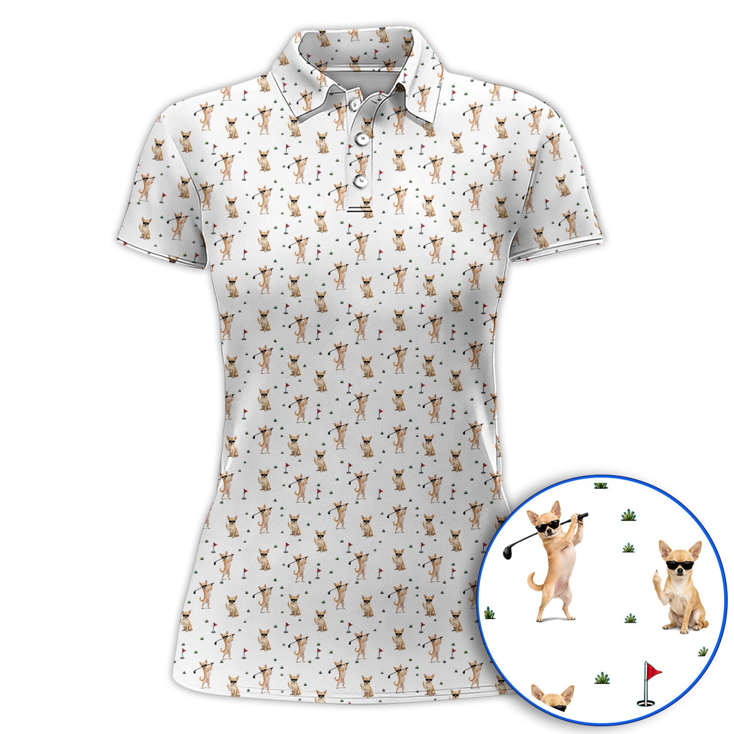 Funny Chihuahua Golf Shirt, Cute Chihuahua Golf Pattern Polos for Dog Lovers, Crazy Golf Gift For Golfer