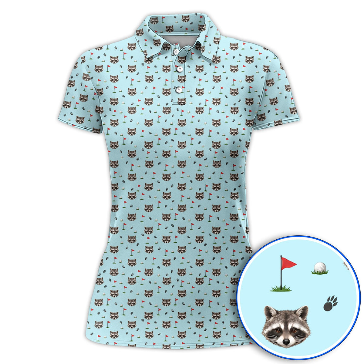 Funny Raccoon Golf Polos, Raccoon Pattern Golf Shirt, Golf Gift For Golfers