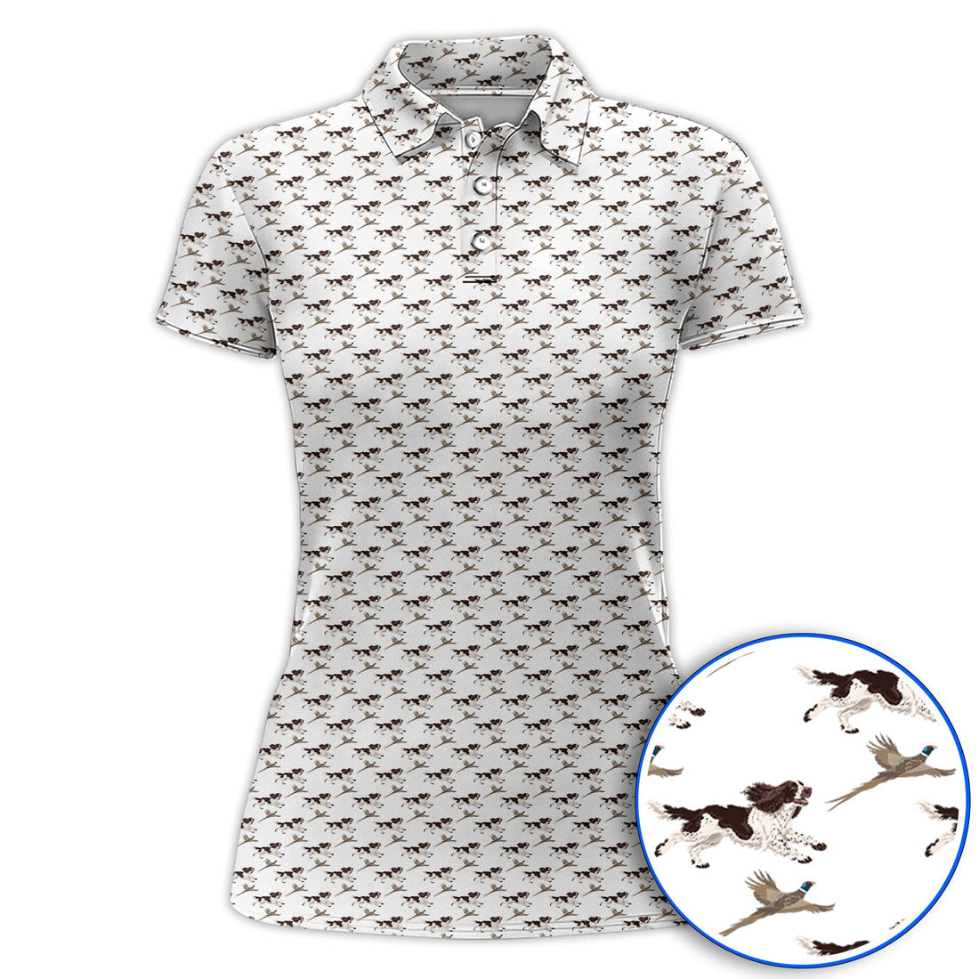 English Springer Spaniel Golf Polos, Crazy Dog Pattern Golf Shirt, Golf Gift For Golfers