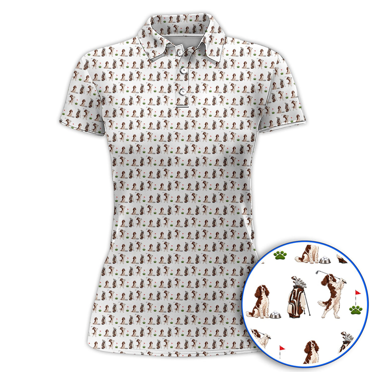 English Springer Spaniel Golf Polos, Funny Pattern Golf Shirt For Dog Lovers, Golf Gift For Golfer