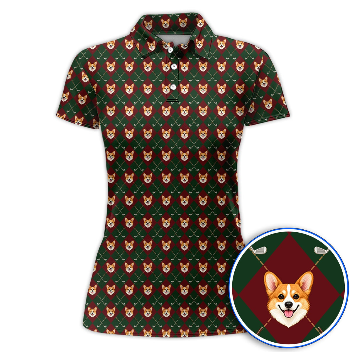 Corgi Christmas Golf Polos, Crazy Corgi Pattern Golf Shirt, Xmas Golf Gift For Golfers