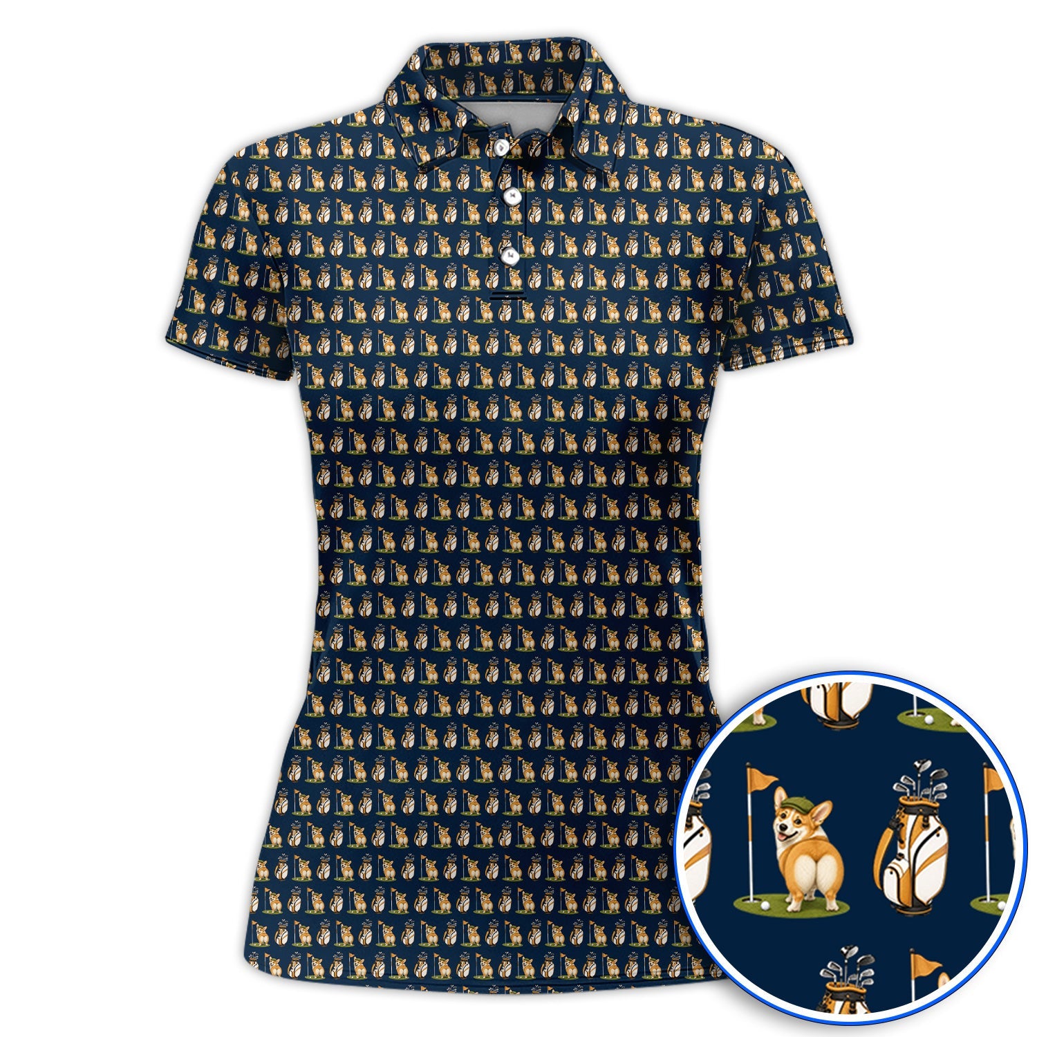 Funny Corgi Golf Polos, Corgi Pattern Golf Shirt, Golf Gift For Golfer