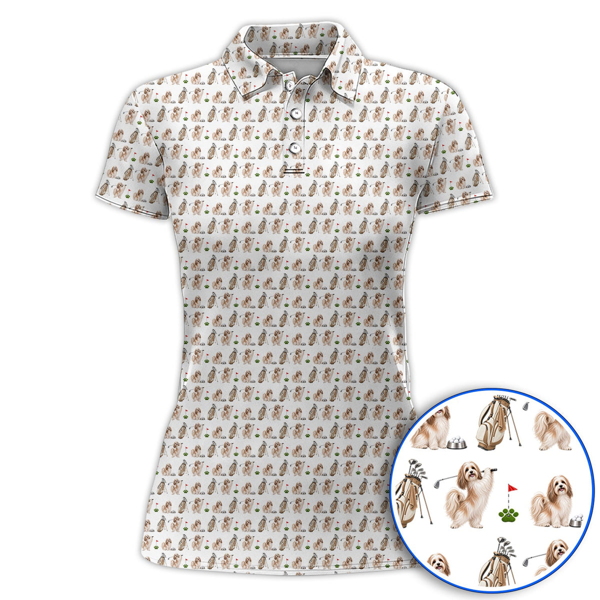 Havanese Golf Polos, Funny Havanese Pattern Golf Shirt, Golf Gift For Dog Lovers