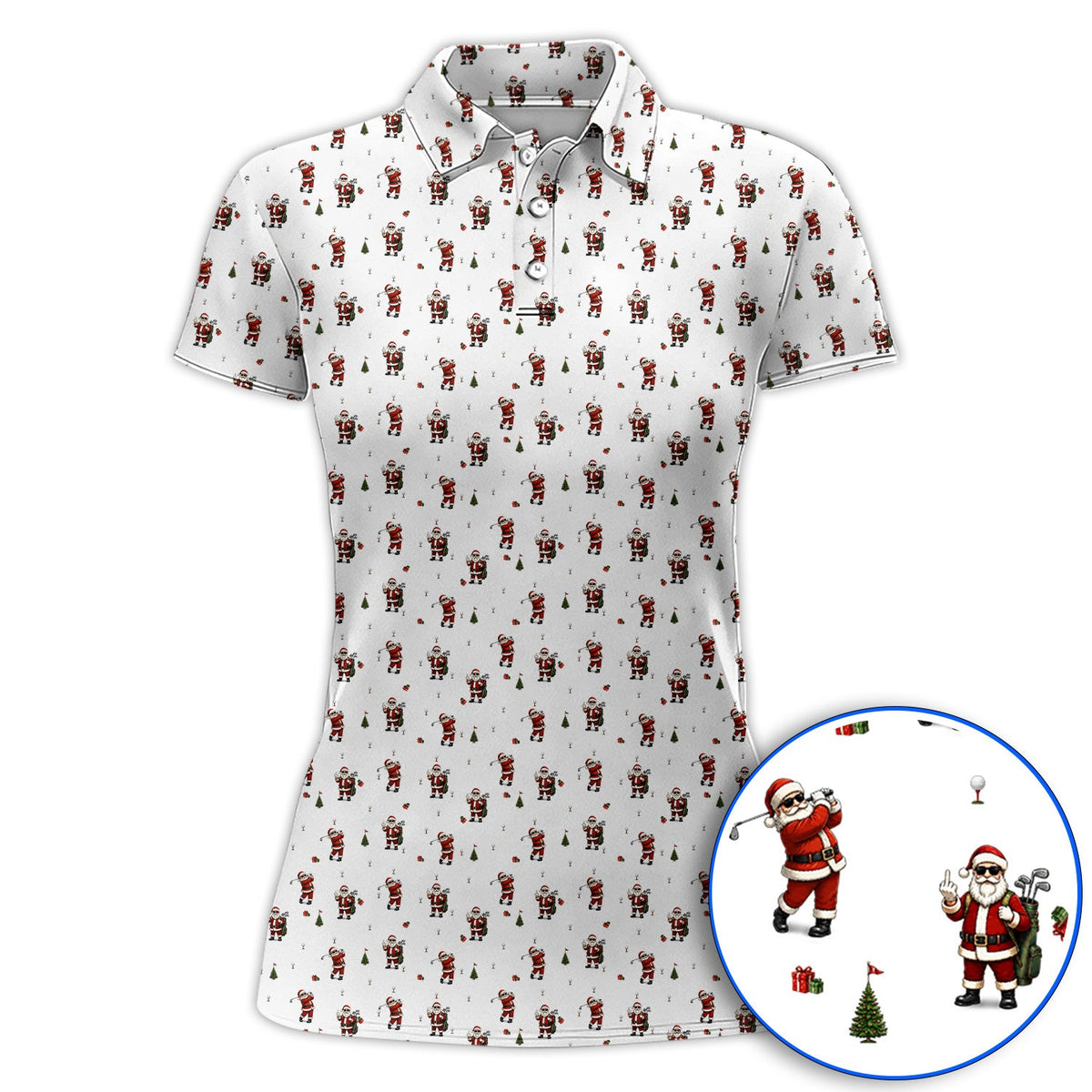 Funny Santa Pattern Golf Shirt, Xmas Golf Shirt For Golfers, Christmas Golf Gift For Holiday