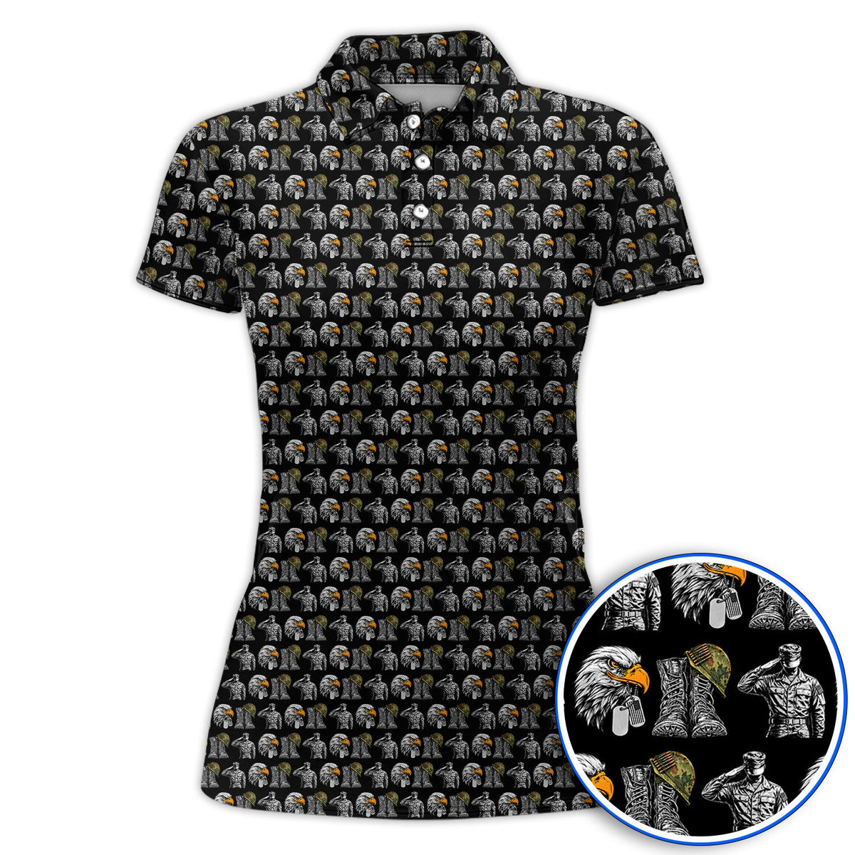 Veteran Eagle Golf Shirt, Military Soldier & Army Tribute Pattern Golf Polos, Patriotic Veterans Day Golf Gift for Golfer