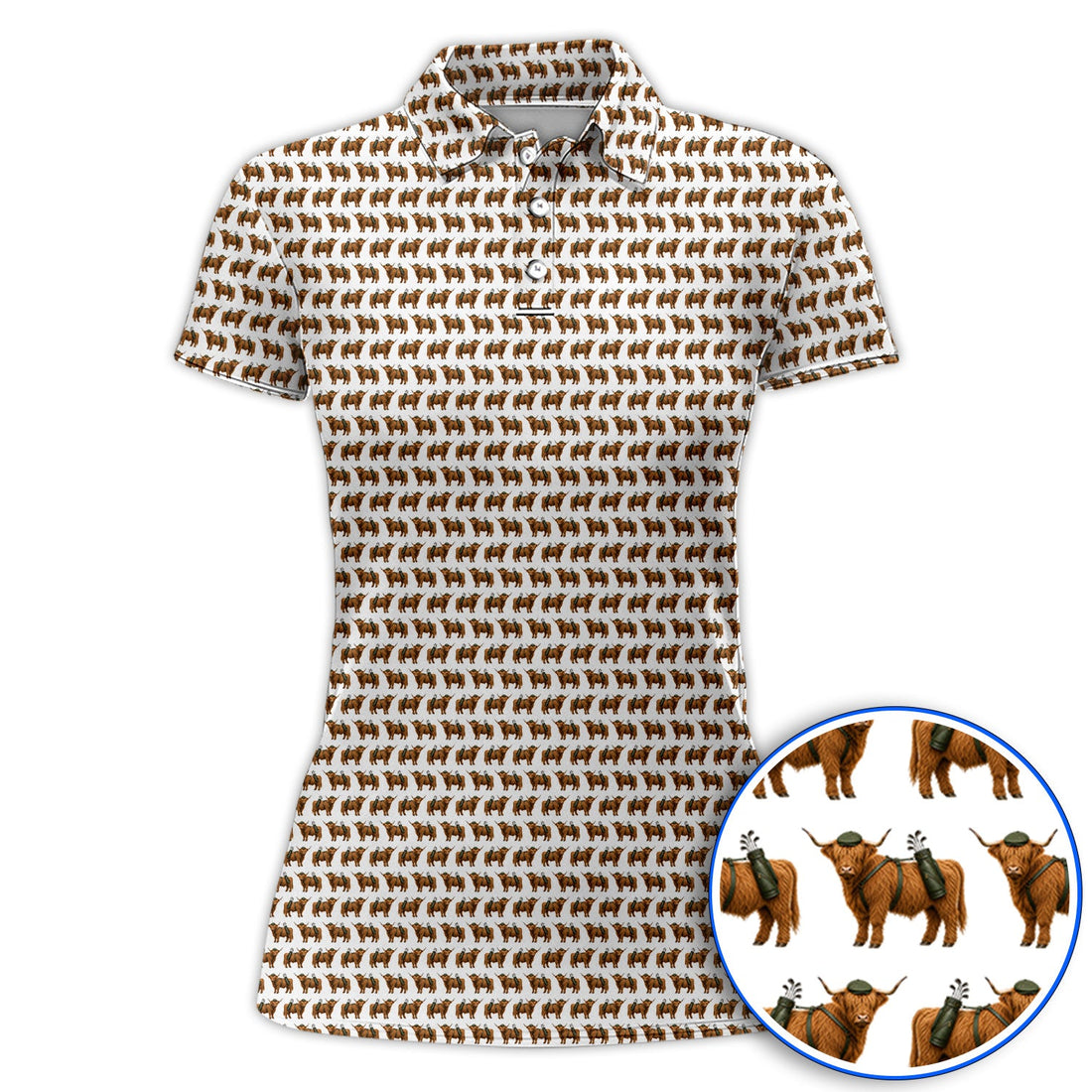 Crazy Highland Cow Caddie Polos, Highland Cow Golf Shirt, Golfer Gift For Golfers