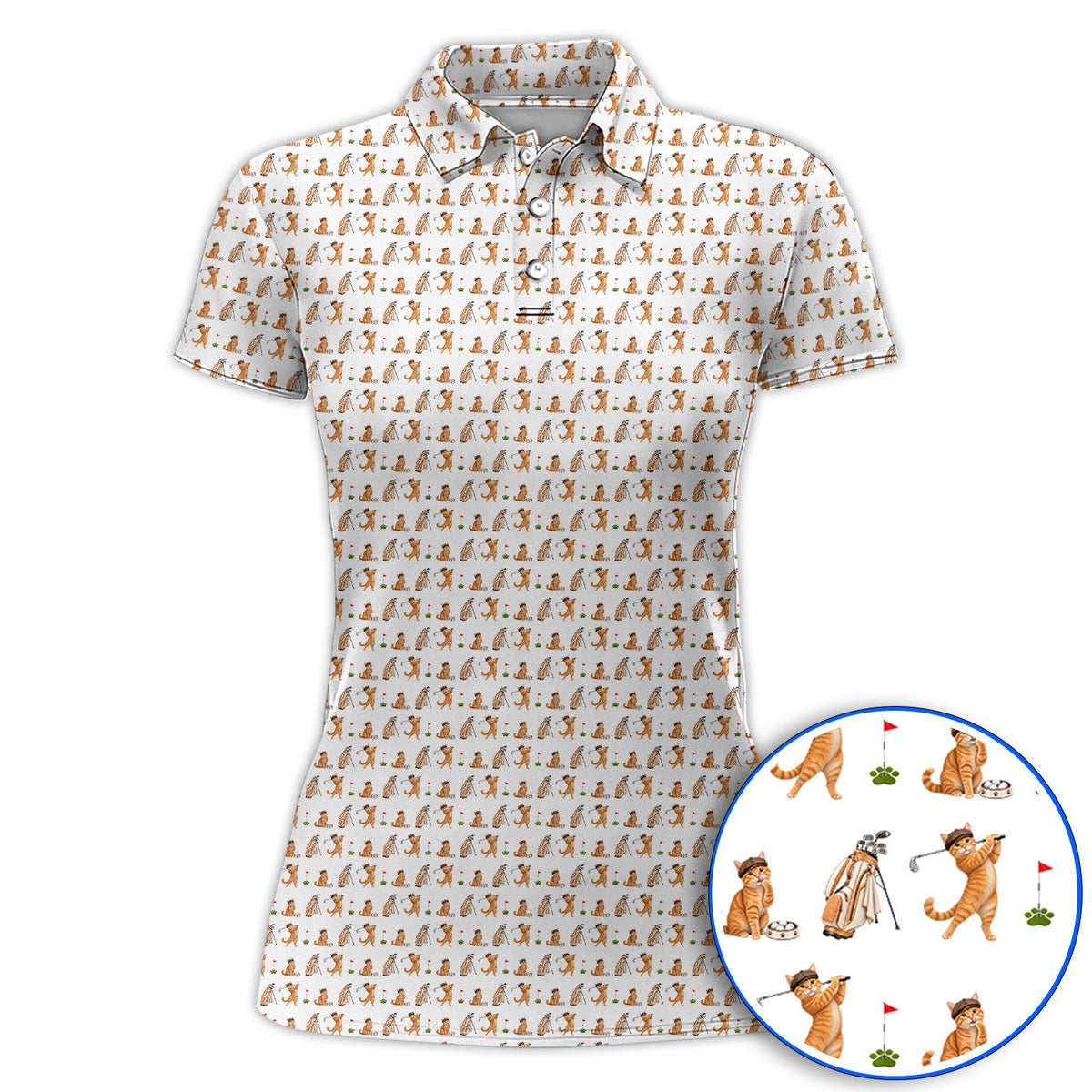 Crazy Orange Cat Golf Shirt, Ginger Cat Playing Golf Pattern Golf Polos, Unique Golf Gift for Cat Lovers
