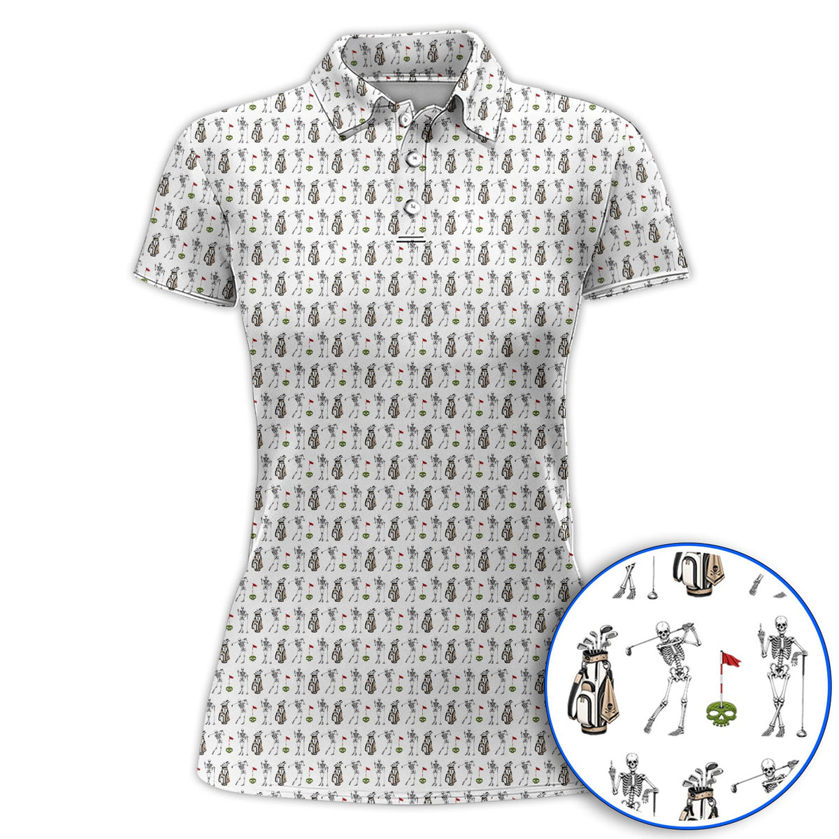 Skeleton Pattern Golf Polos, Funny Skeleton Golf Shirt, Golf Gift For Golfer