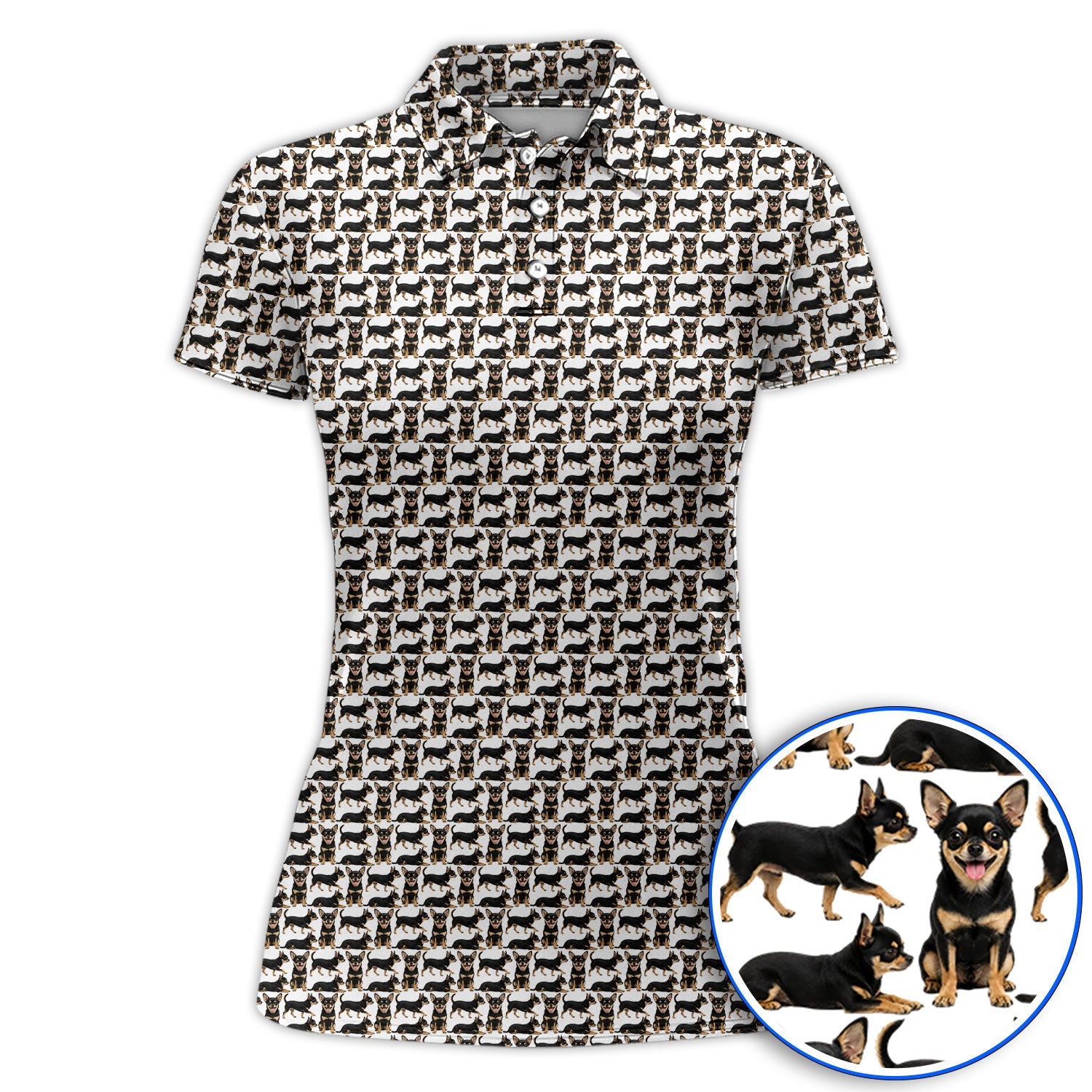 Funny Black Chihuahua Golf Shirt, Cute Chihuahua Golf Pattern Polos, Dog Lovers Golf Gift For Golfer