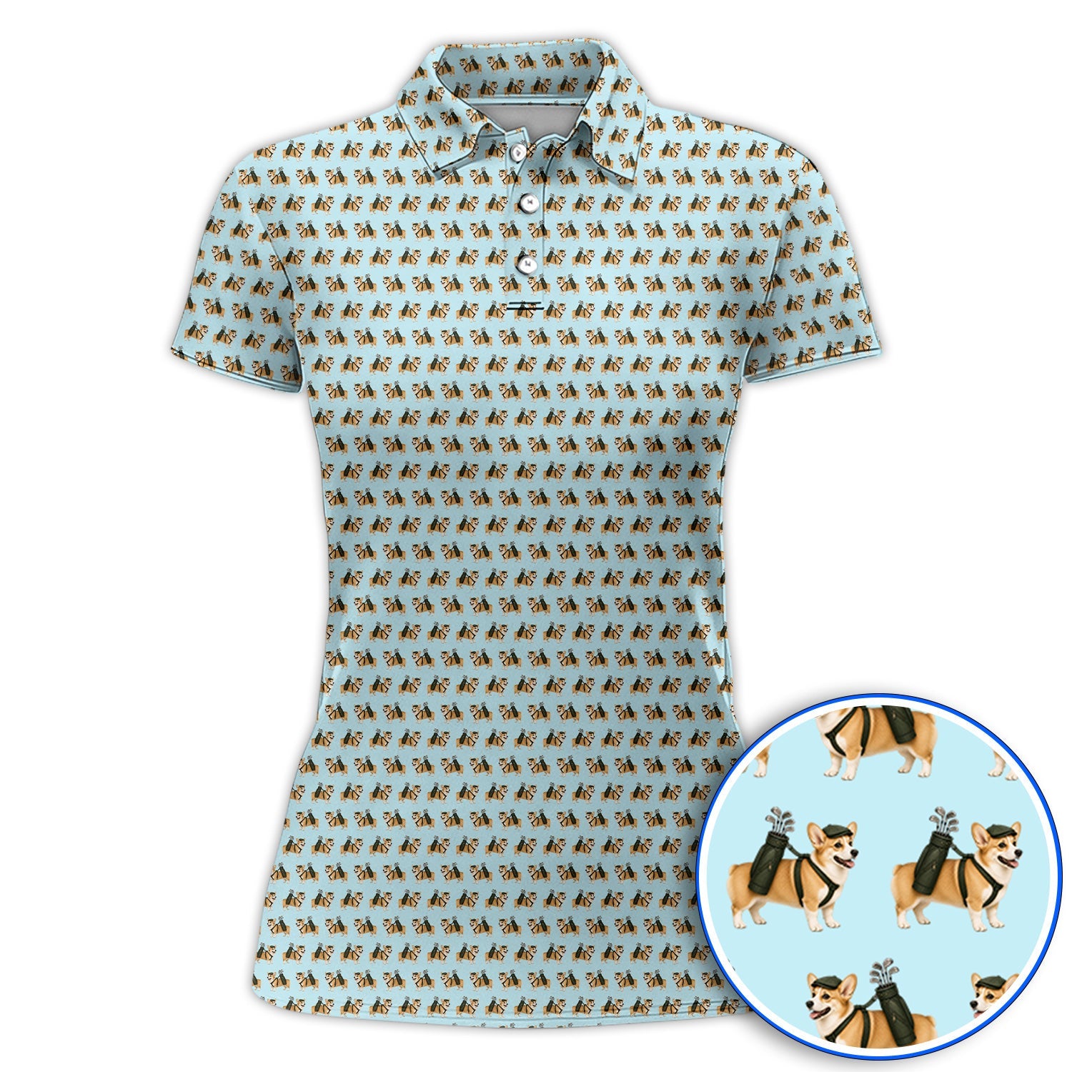 Funny Corgi Golf Polos For Golfer, Corgi Pattern Golf Shirt, Dog Lover Golf Gift