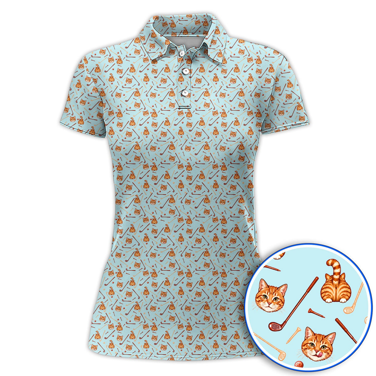 Orange Tabby Cat Golf Shirt, Funny Cat Butt & Golf Pattern Polos, Unique Golf Apparel Gift for Cat Lovers