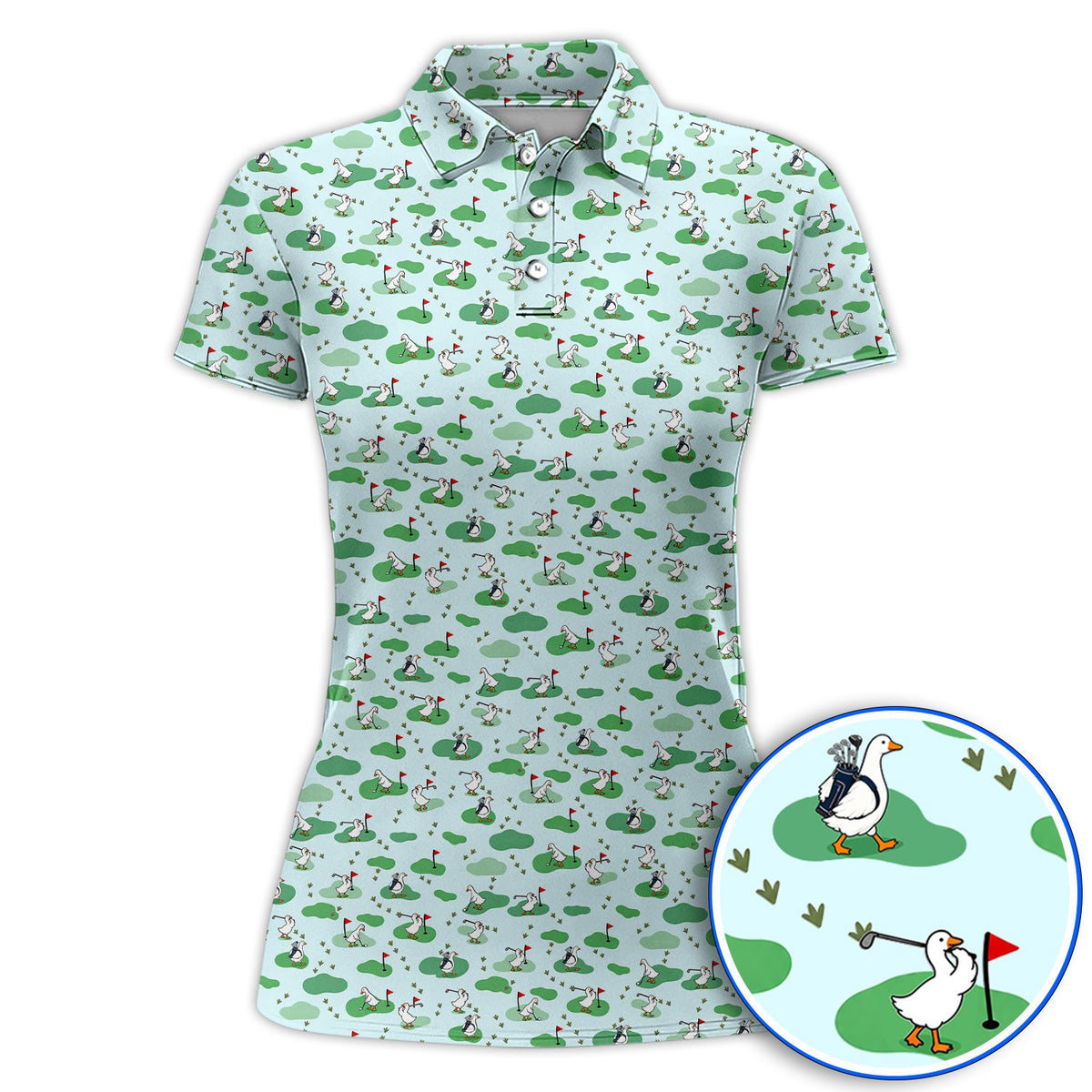 Funny Goose Golf Polos, Playful Golfing Goose Pattern Golf Shirt, Golf Gift For Golfers