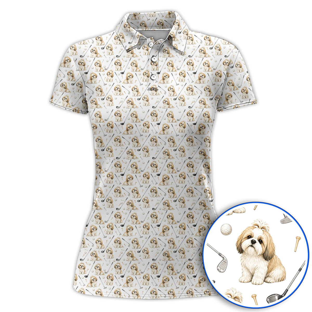 Shih Tzu Golf Shirt, Cute Shih Tzu Pattern Golf Polos, Crazy Golf Gift For Golfer