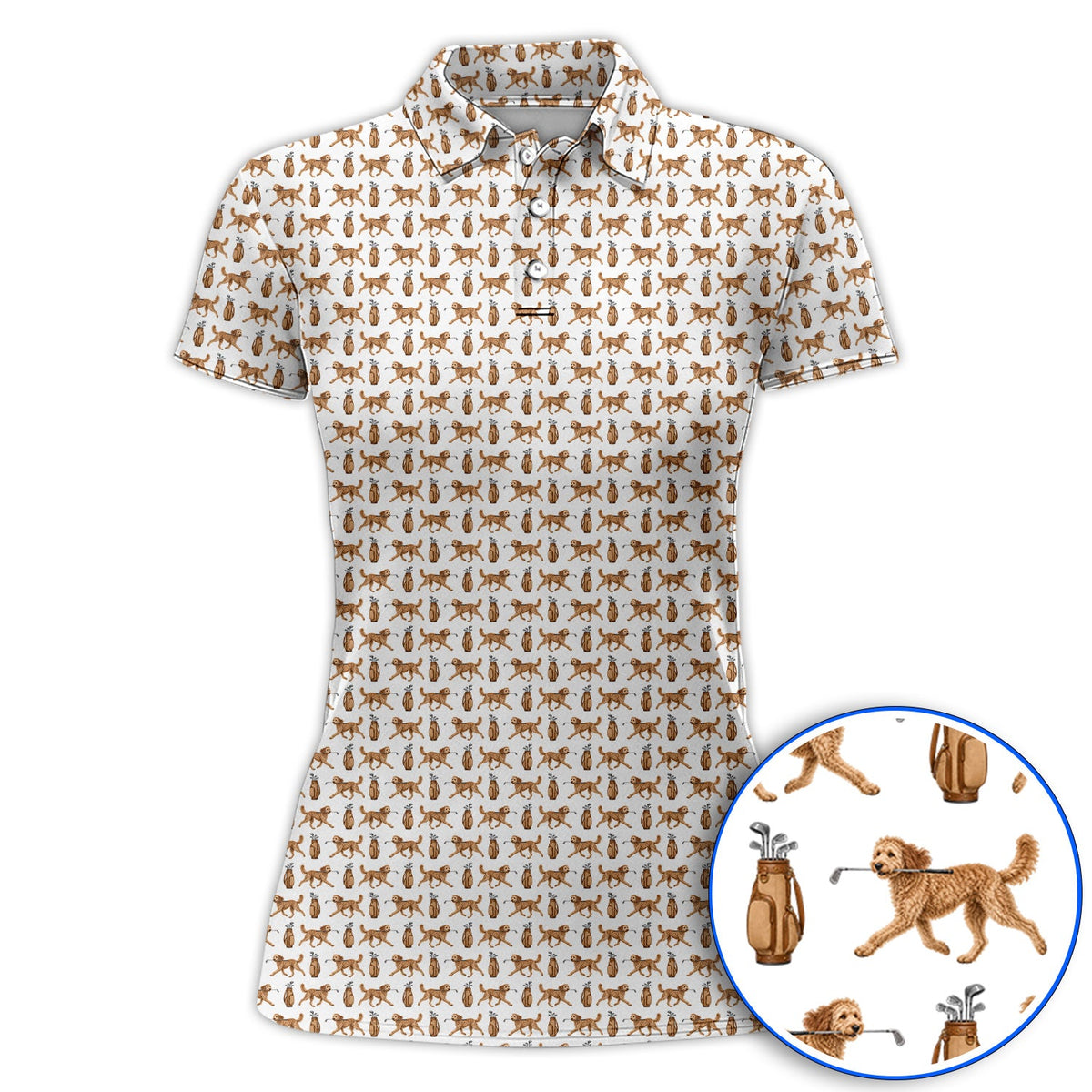 Goldendoodle Golf Shirt, Doodle Dog Pattern Golf Polos, Funny Golf Gift For Dog Lovers
