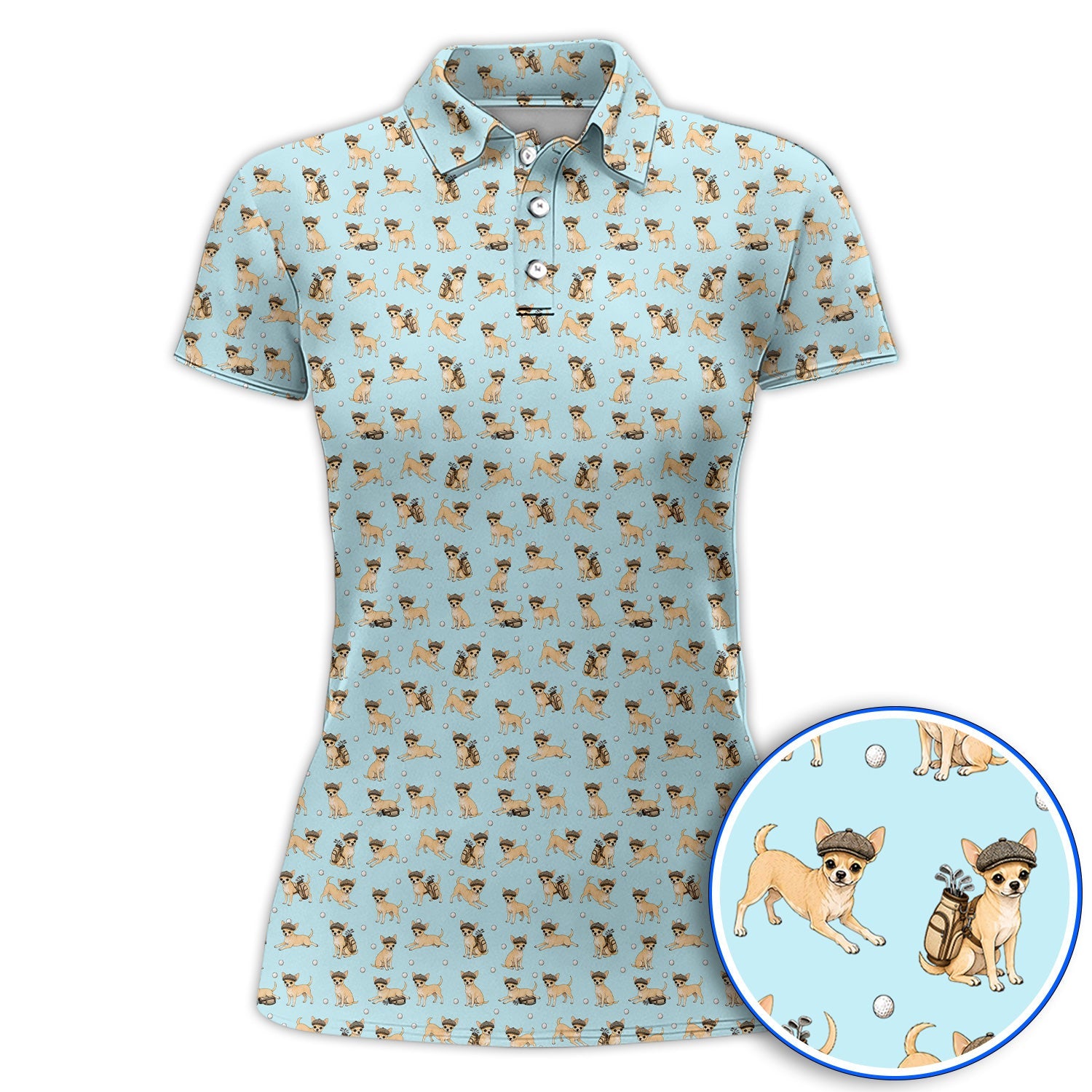Funny Chihuahua Golf Polos, Cute Chihuahua Pattern Golf Shirt for Dog Lovers, Golf Gift For Golfer