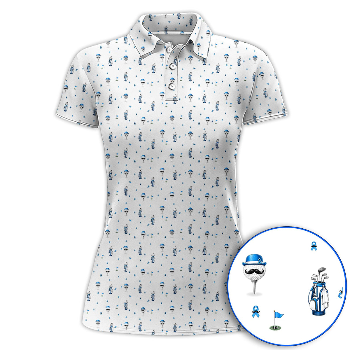 Blue Ribbon Golf Shirt, Prostate Cancer Awareness Golf Polos, Golf Gift for Golfer