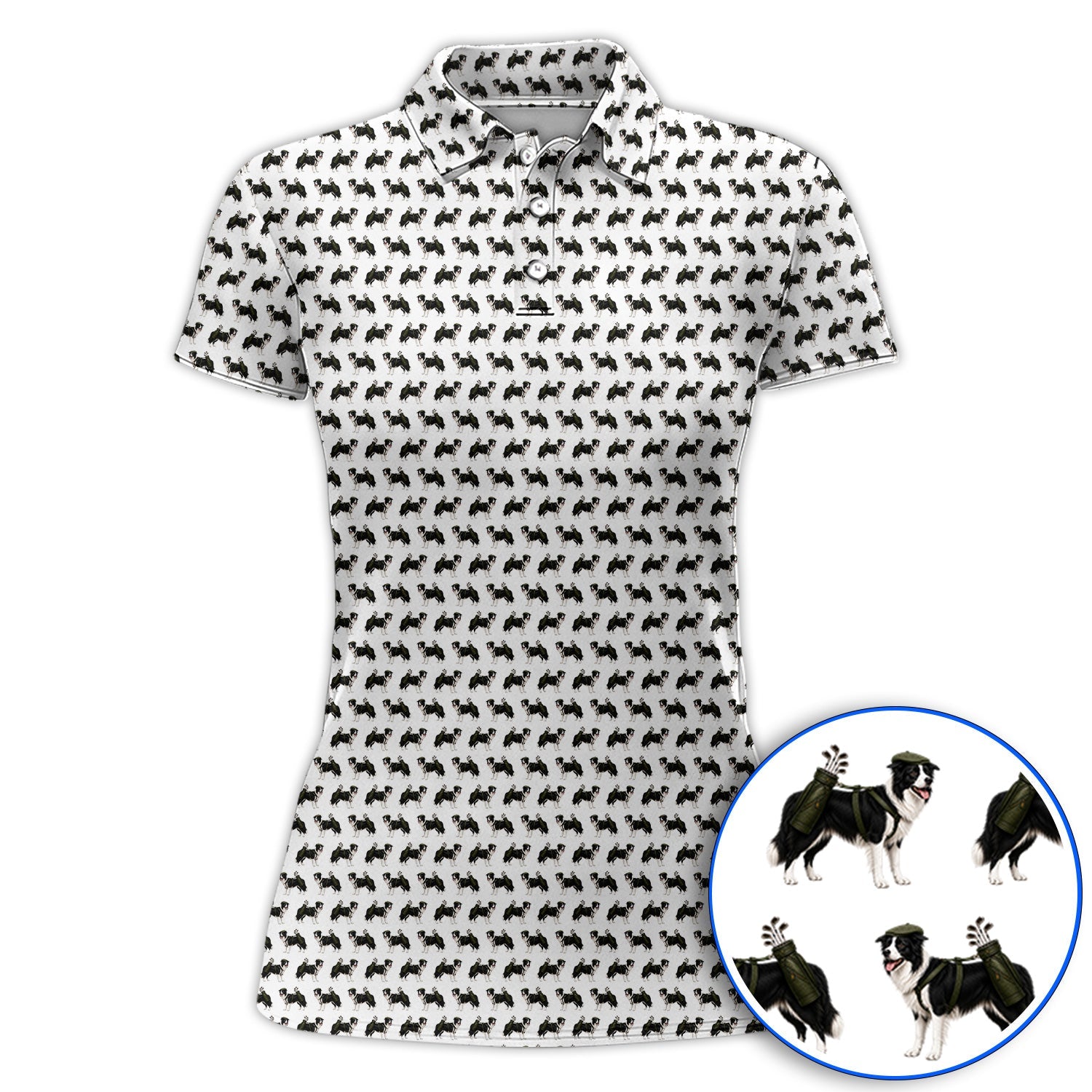 Funny Border Collie Golf Polos, Border Collie Pattern Golf Shirt for Golfer, Dog Lovers Golf Gift