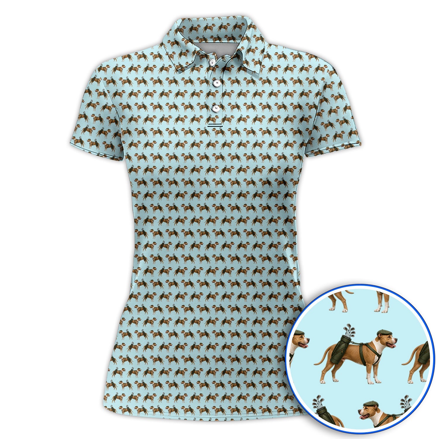 Funny Pit Bull Terrier Golf Polos, Pit Bull Pattern Golf Shirt, Golf Gift for Dog Lovers