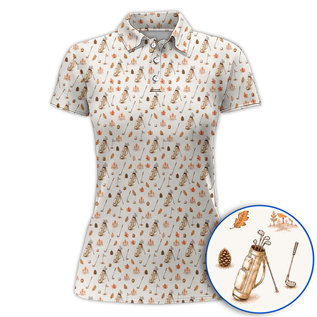 Vintage Squirrel Golf Polos, Autumn Golf Fall Pattern Shirt, Golf Gift For Golfer