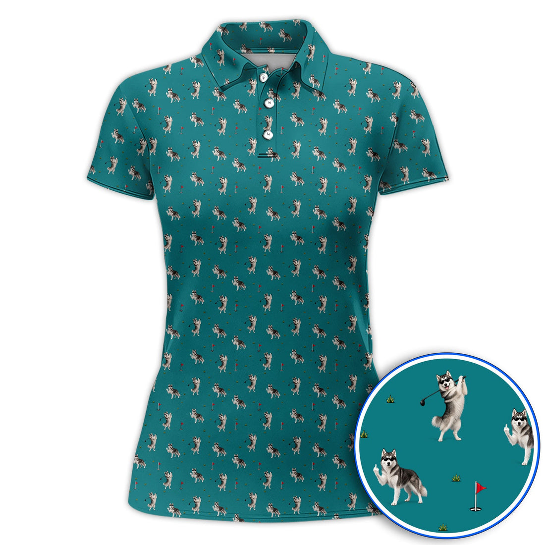 Husky Sibir Golf Polos, Husky Pattern Golf Shirt For Golfer, Funny Golf Gift For Dog Lover