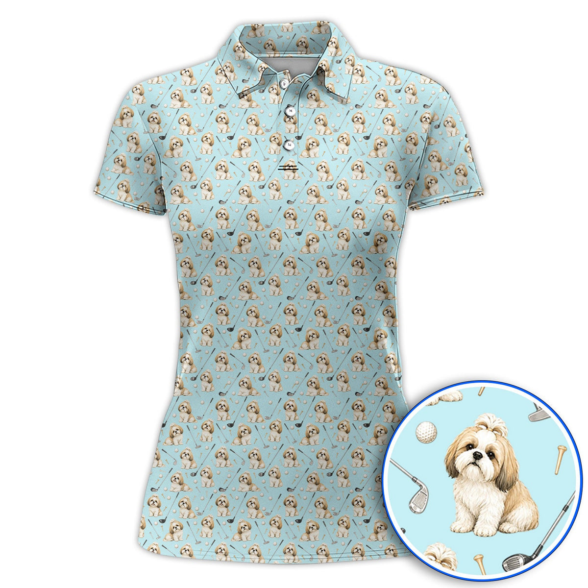 Shih Tzu Golf Shirt, Cute Shih Tzu Pattern Golf Polos, Crazy Golf Gift For Golfer