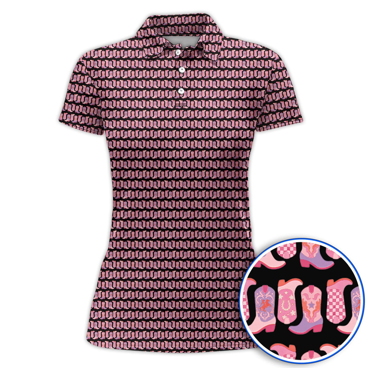 Pink Cowgirl Golf Polos, Western Cowboy Boots Pattern Golf Shirt, Crazy Golf Gift For Golfers