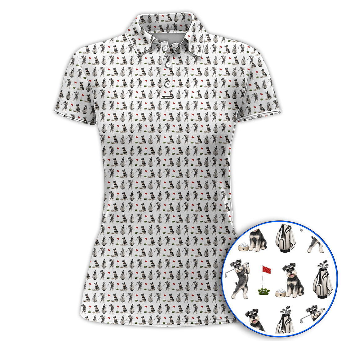 Funny Miniature Schnauzer Golf Shirt, Schnauzer Pattern Golf Polos, Gift For Golf Lovers