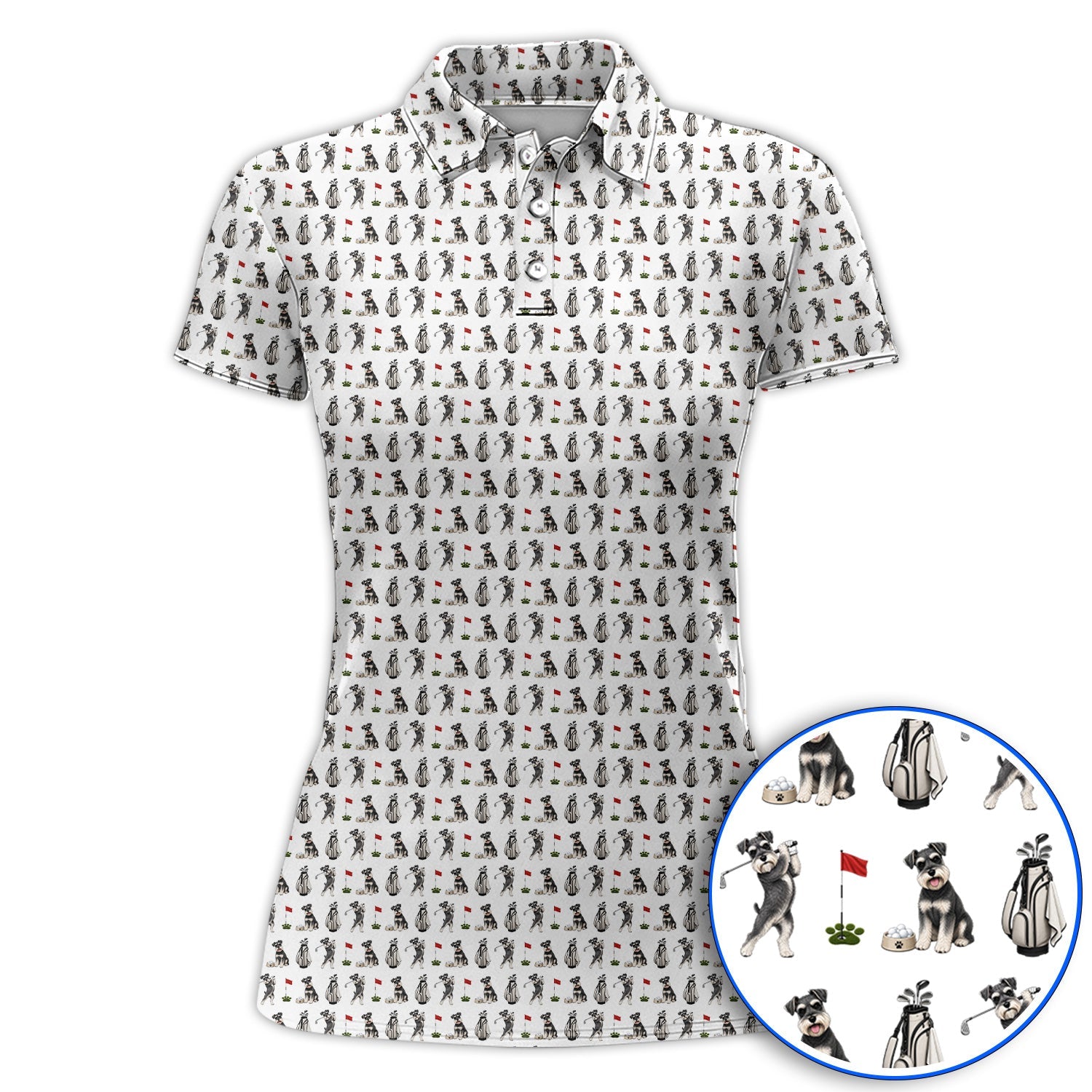 Funny Miniature Schnauzer Golf Shirt, Schnauzer Pattern Golf Polos, Gift For Golf Lovers