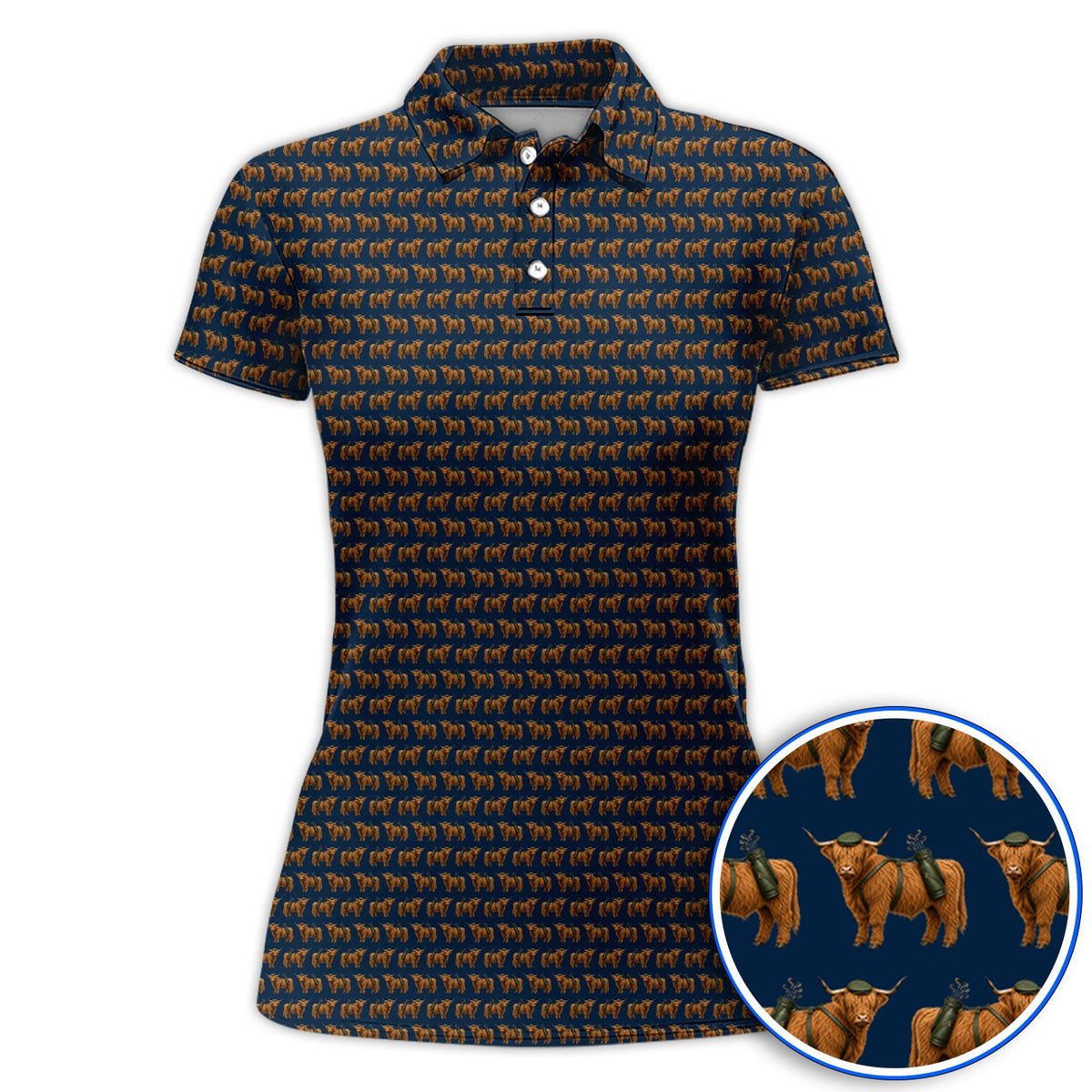 Crazy Highland Cow Caddie Polos, Highland Cow Golf Shirt, Golfer Gift For Golfers