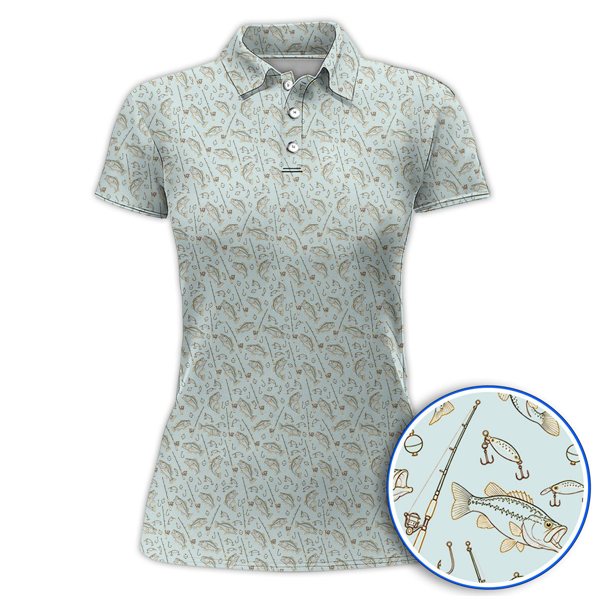 Vintage Bass Fishing Golf Polos, Fishing Lure & Rod Patterm Golf Shirt, Golf Apparel Gift For Golfer