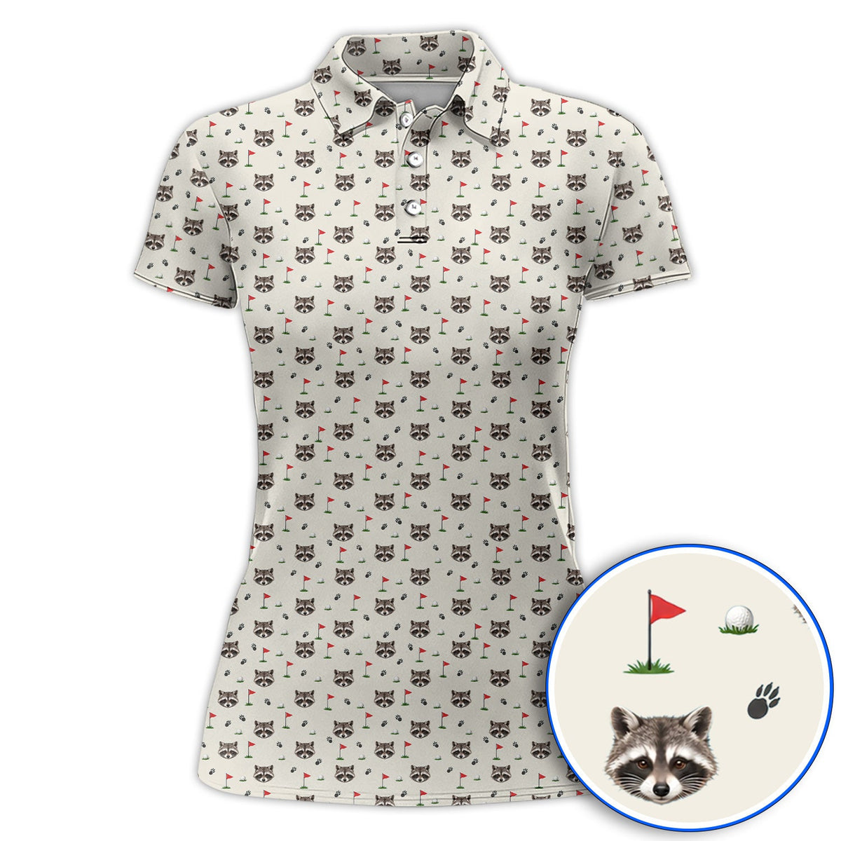 Funny Raccoon Golf Polos, Raccoon Pattern Golf Shirt, Golf Gift For Golfers