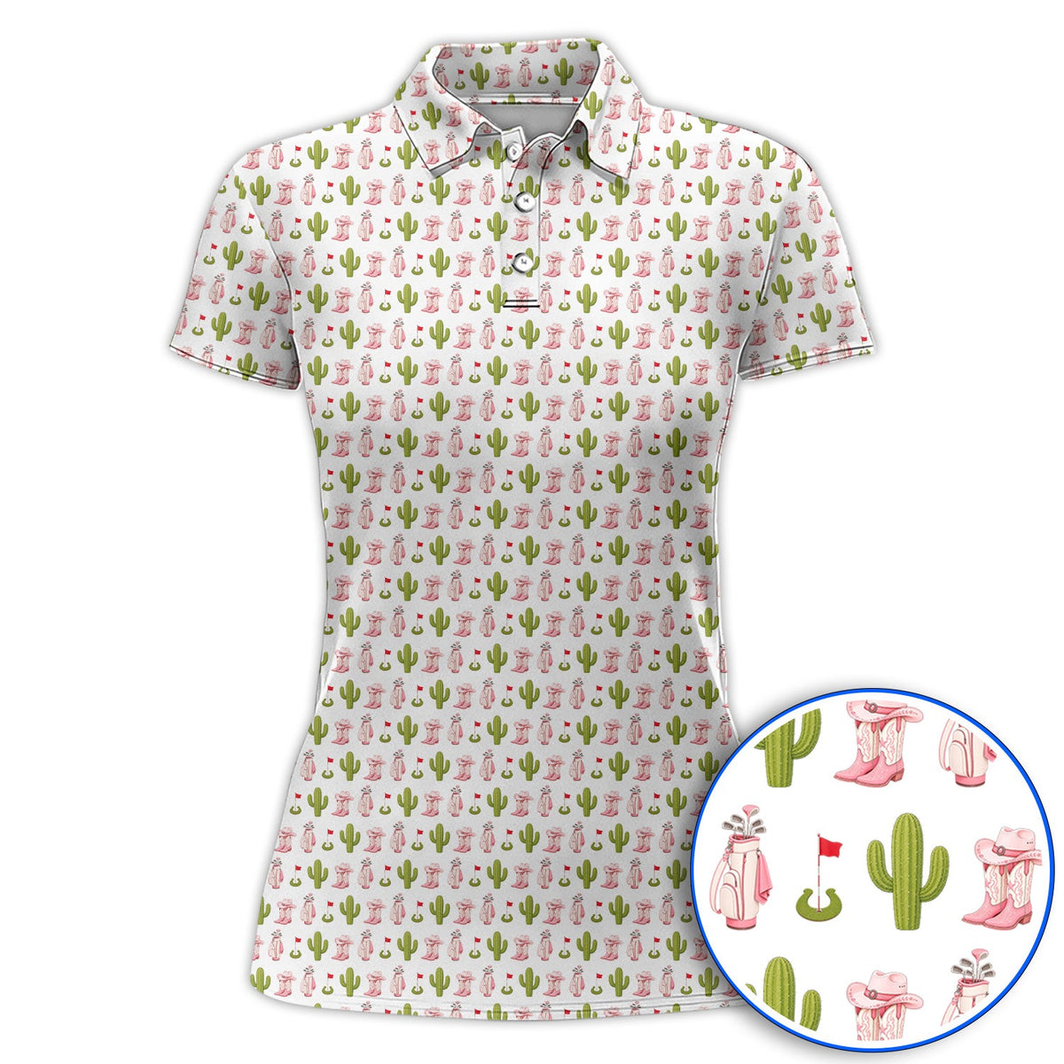 Cowgirl Pattern Golf Polos, Western Cactus Golf Shirt, Golf Gifr For Golfers