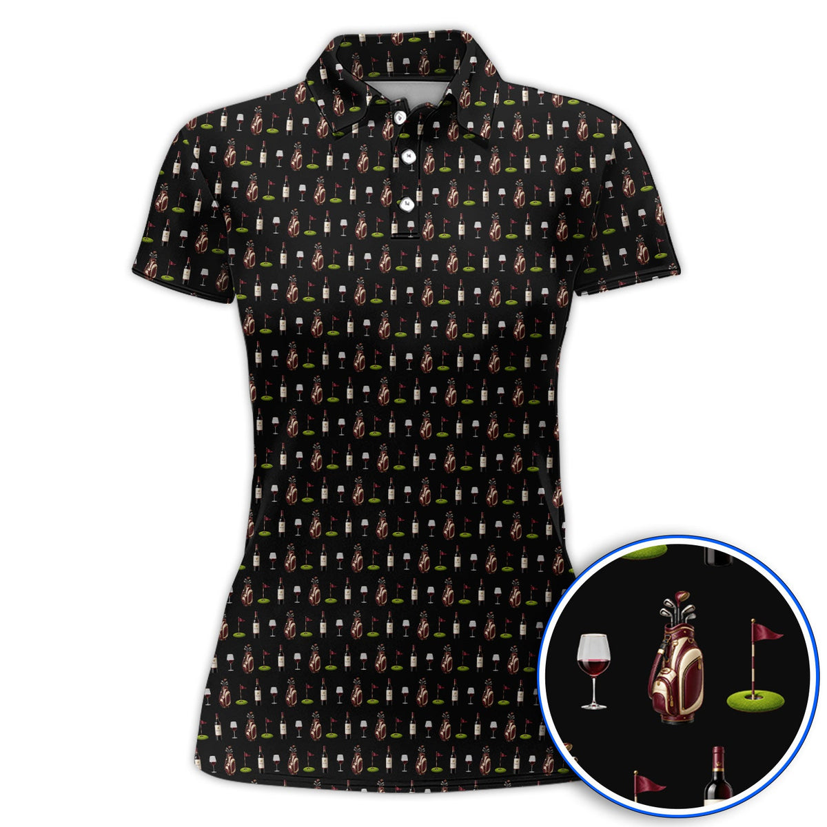 Wine & Golf Polos, Vintage Red Wine Pattern Golf Shirt , Crazy Golf Gift For Golfers