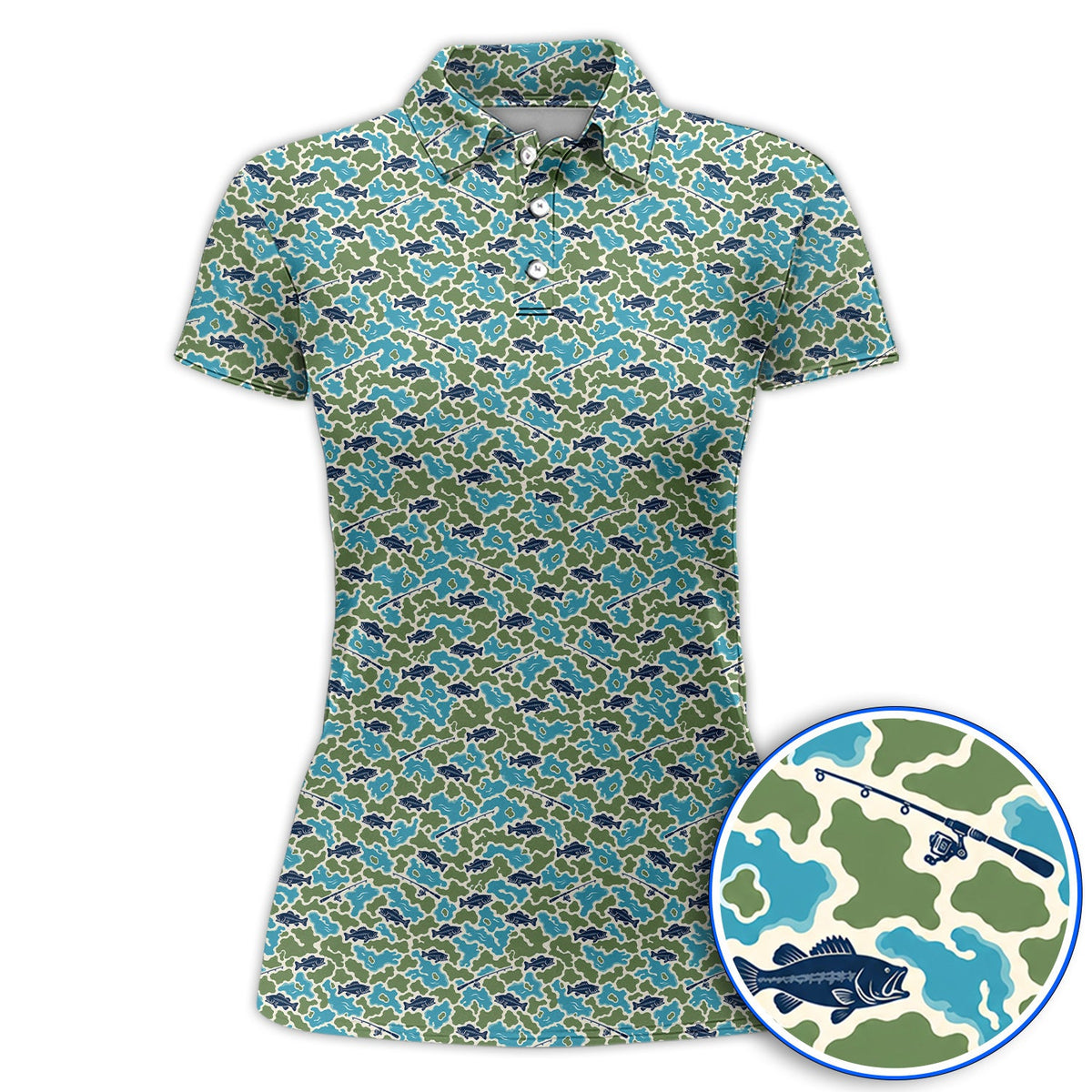 Bass Fishing Camo Golf Polos, Camouflage Pattern Golf Shirt, Crazy Golf Gift For Golfer