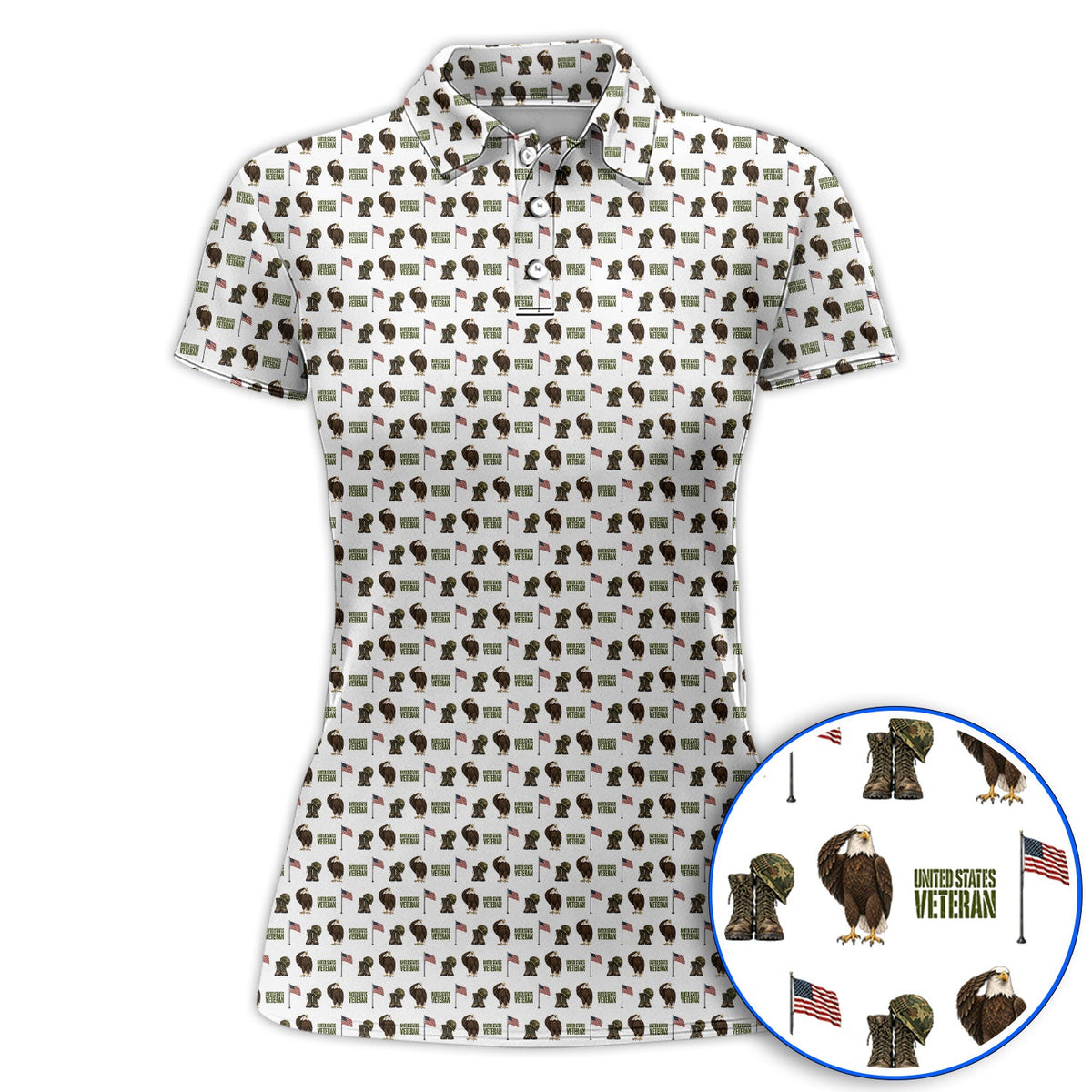 United States Veteran Pattern Golf Shirt, American Eagle & Military Tribute Golf Polos, Patriotic USA Veteran Gift for Golfers