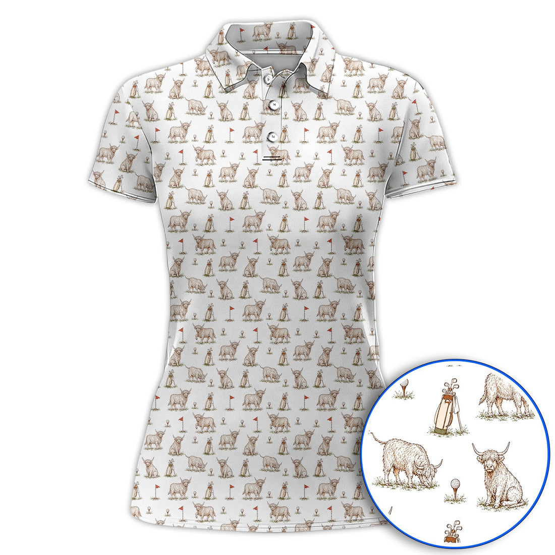 Highland Cow Golf Shirt, Highland Cow Pattern Golf Polos, Funny Golf Gift For Golfer