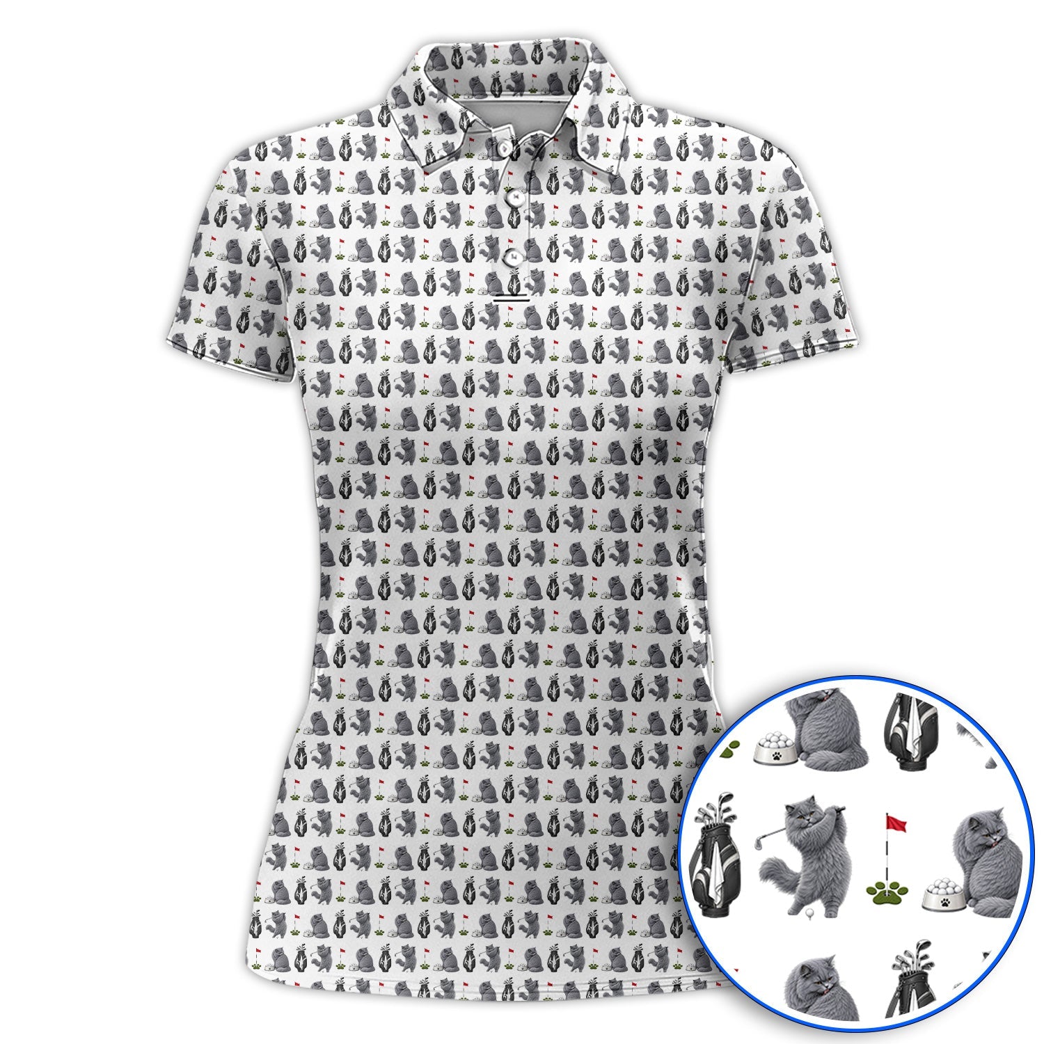 British Shorthair Golf Polos, Cute British Shorthair Pattern Golf Shirt, Golf Gift for Cat Lovers