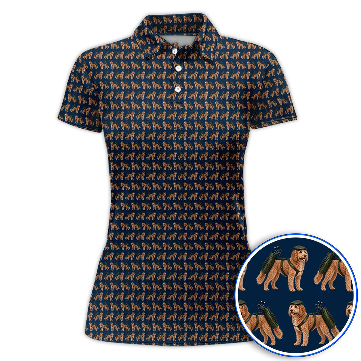 Goldendoodle Golf Polos, Funny Golfing Doodle Dog Pattern Golf Shirt, Golf Gift For Golfers