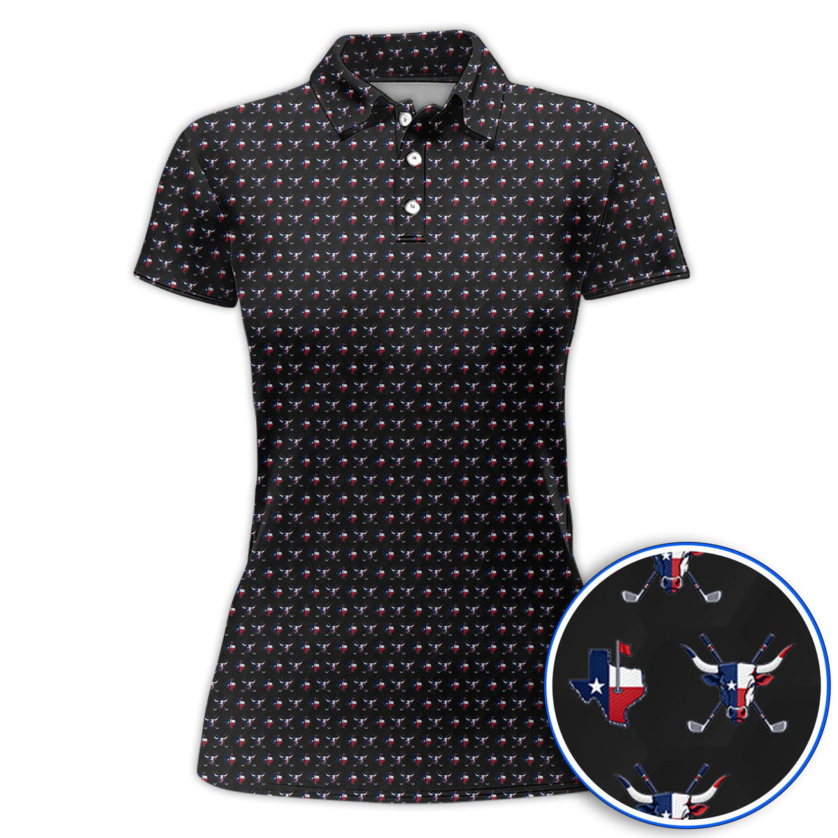 Texas Longhorn Golf Polos, Texas Flag Golf Pattern Shirt, Western Longhorn Golf Gift For Golfer