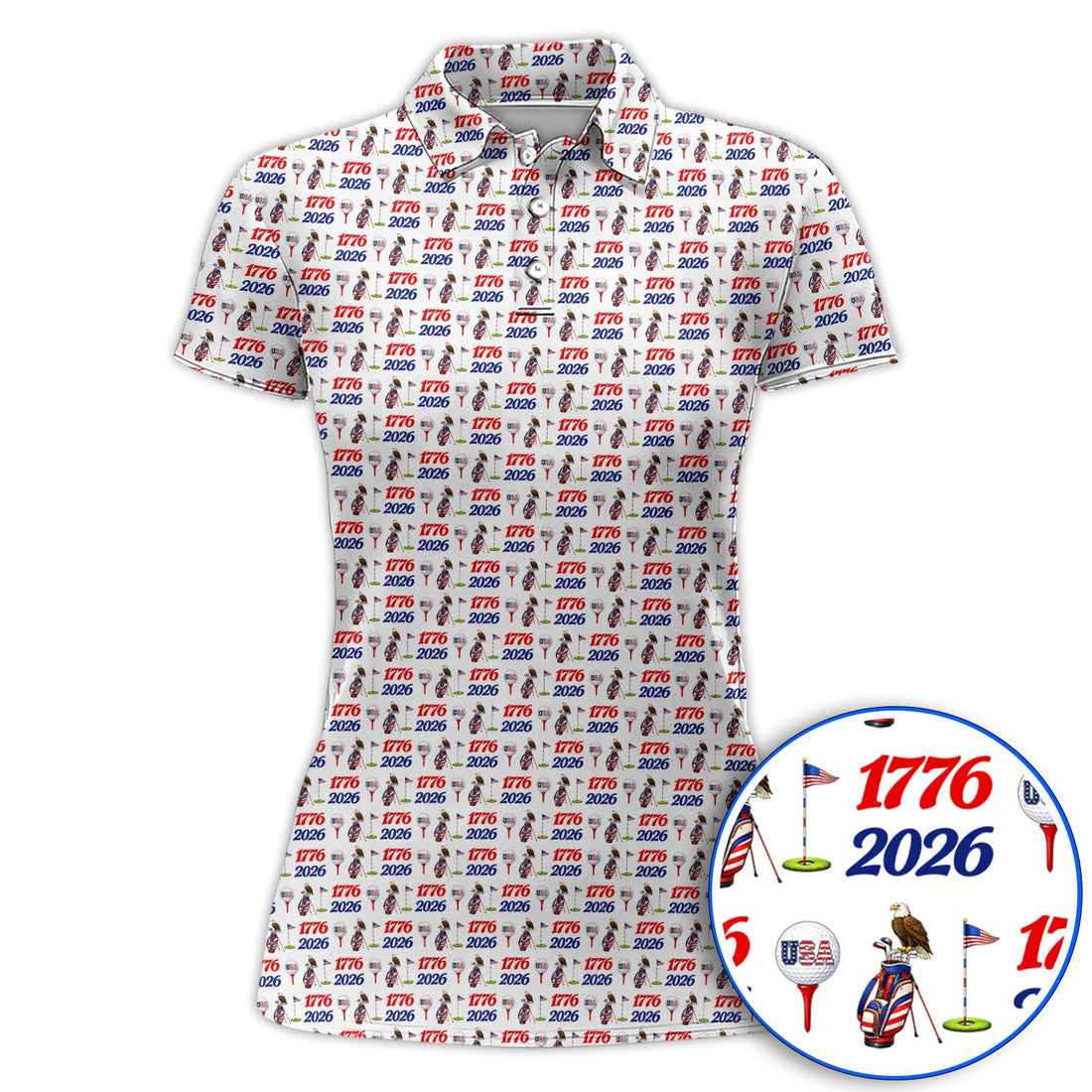 USA 1776–2026 Patriotic Golf Polos, American Flag & Eagle Pattern Golf Shirt, Golf Gift For Golfer